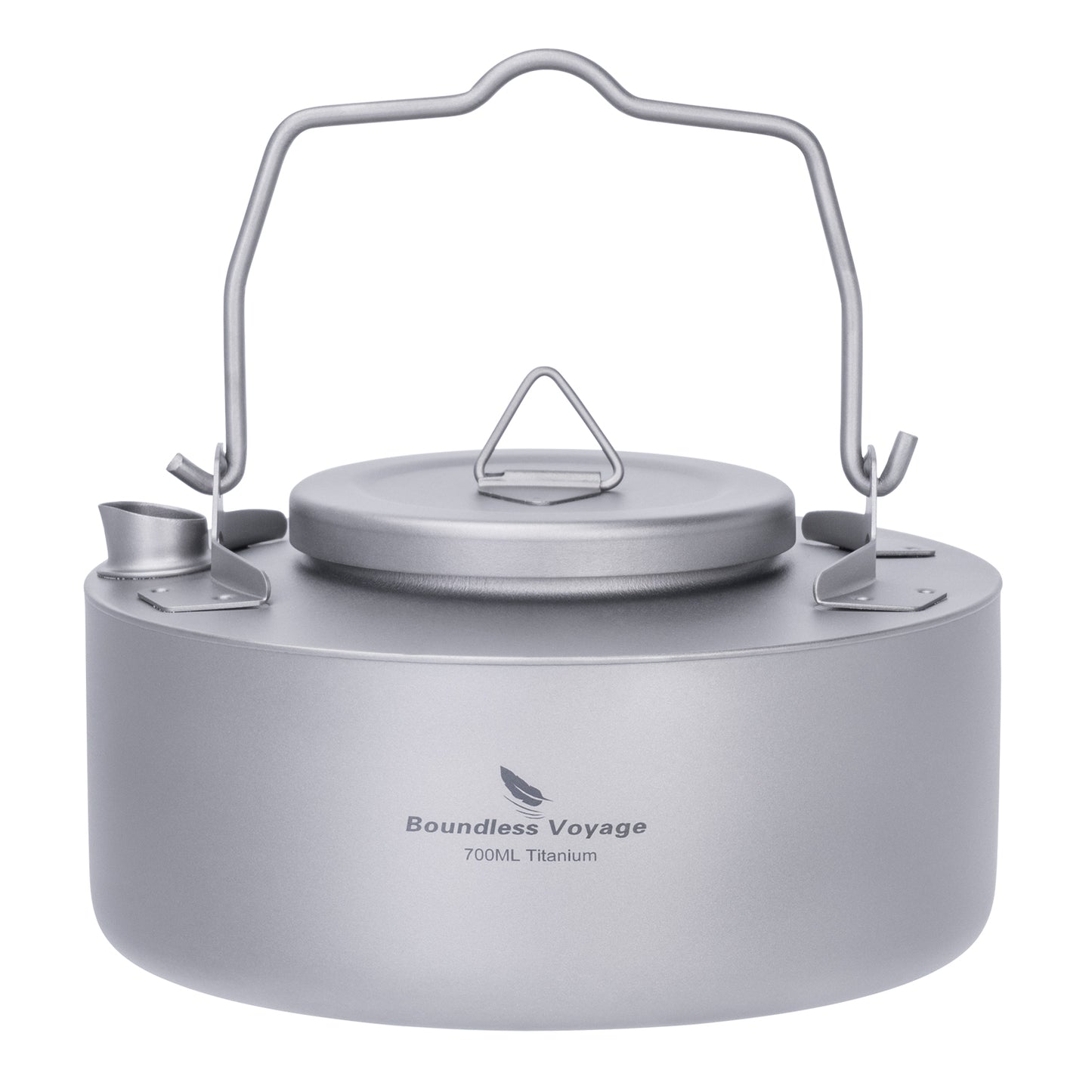 Boundless Voyage 700ml Titanium Camping Kettle – Ultralight Single-Layer Bushcraft Pot with Folding Handle for Open Fire Cooking