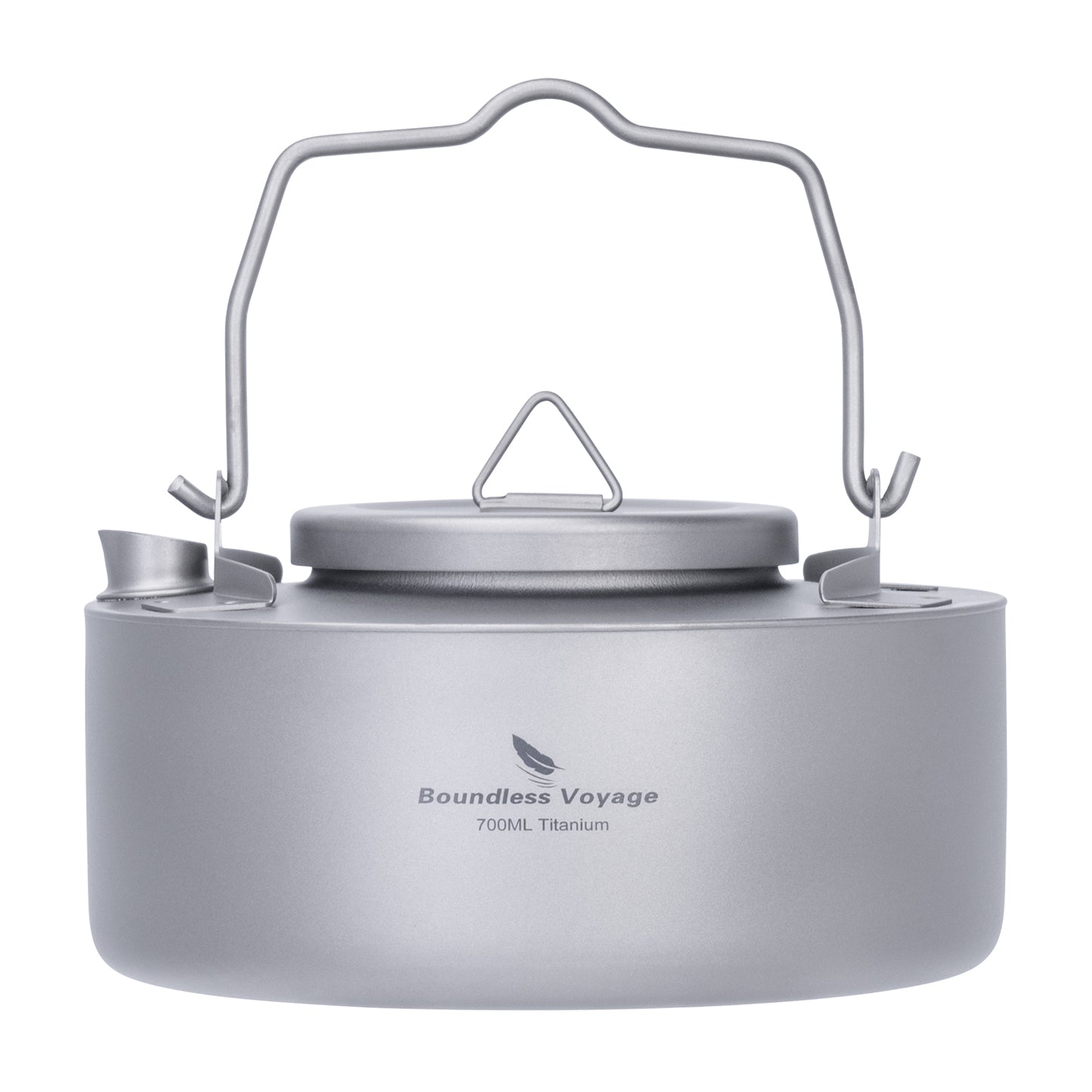 Boundless Voyage 700ml Titanium Camping Kettle – Ultralight Single-Layer Bushcraft Pot with Folding Handle for Open Fire Cooking