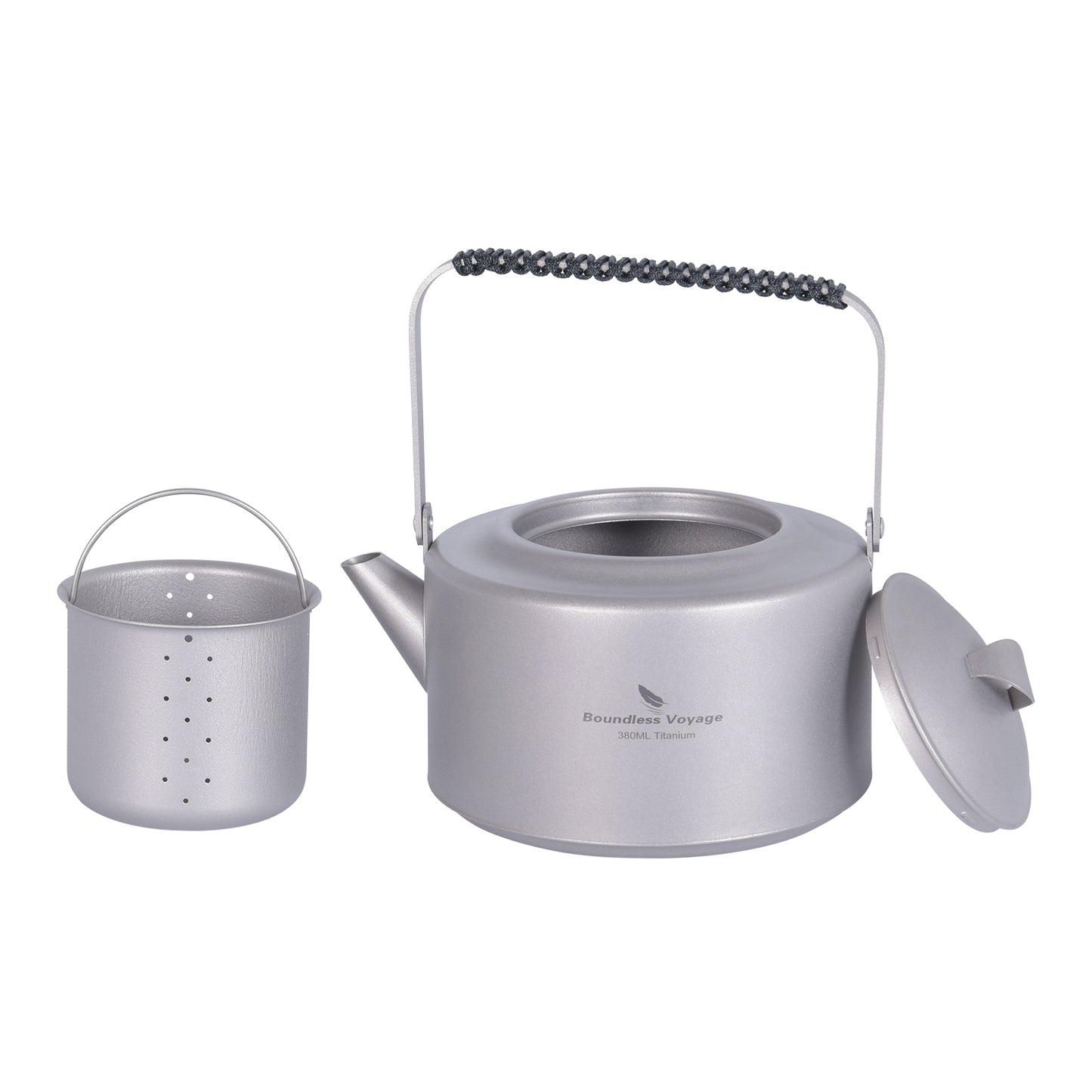 Boundless Voyage 380ml Ultralight Titanium Teapot | 122g Portable Mini Kettle with Filter & Foldable Lifting Handle | Camping & Hiking