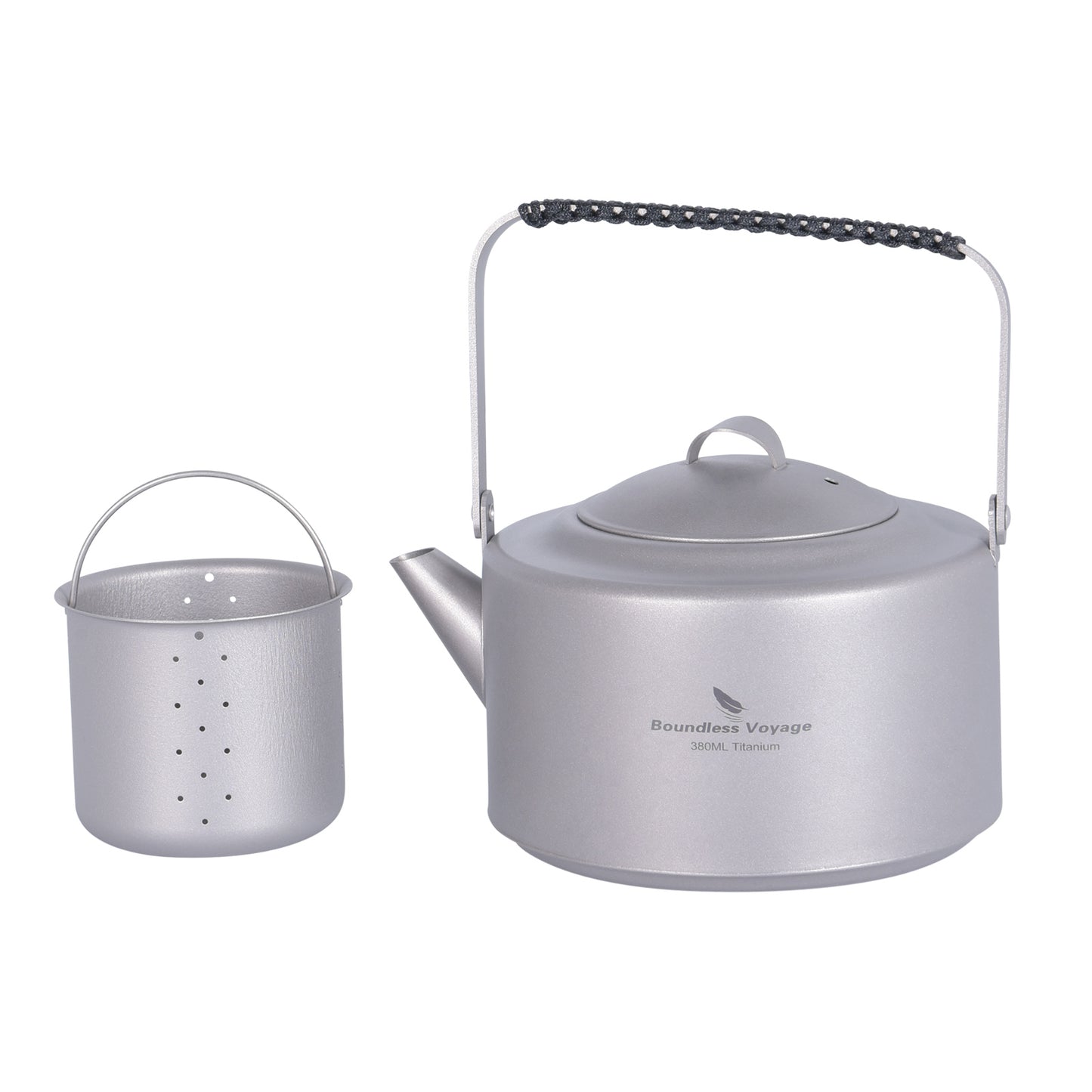 Boundless Voyage 380ml Ultralight Titanium Teapot | 122g Portable Mini Kettle with Filter & Foldable Lifting Handle | Camping & Hiking