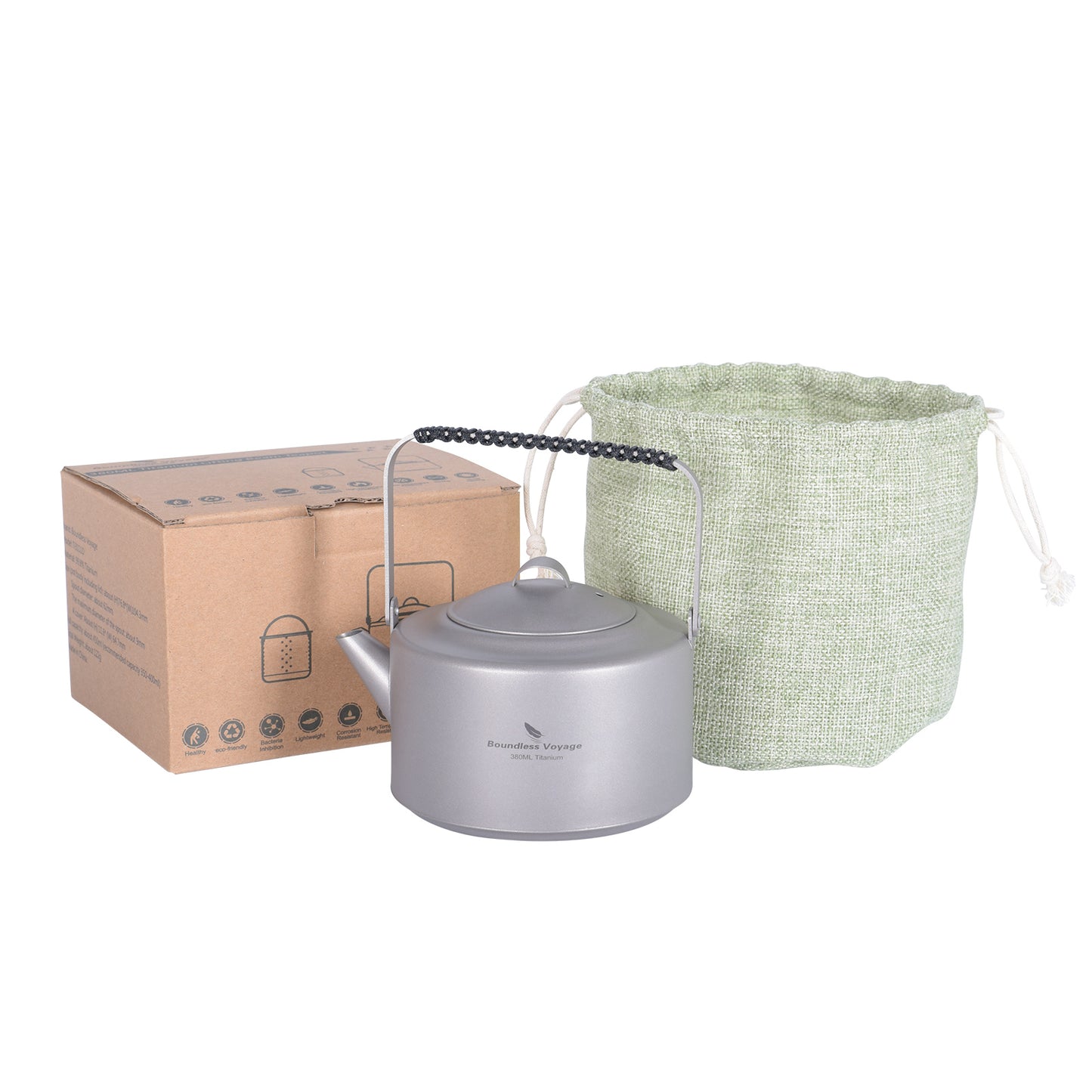 Boundless Voyage 450ml Titanium Teapot Set with 25ml Cup | 122g Ultralight Mini Kettle with Filter & Lifting Handle | Portable Tea Maker for Camping
