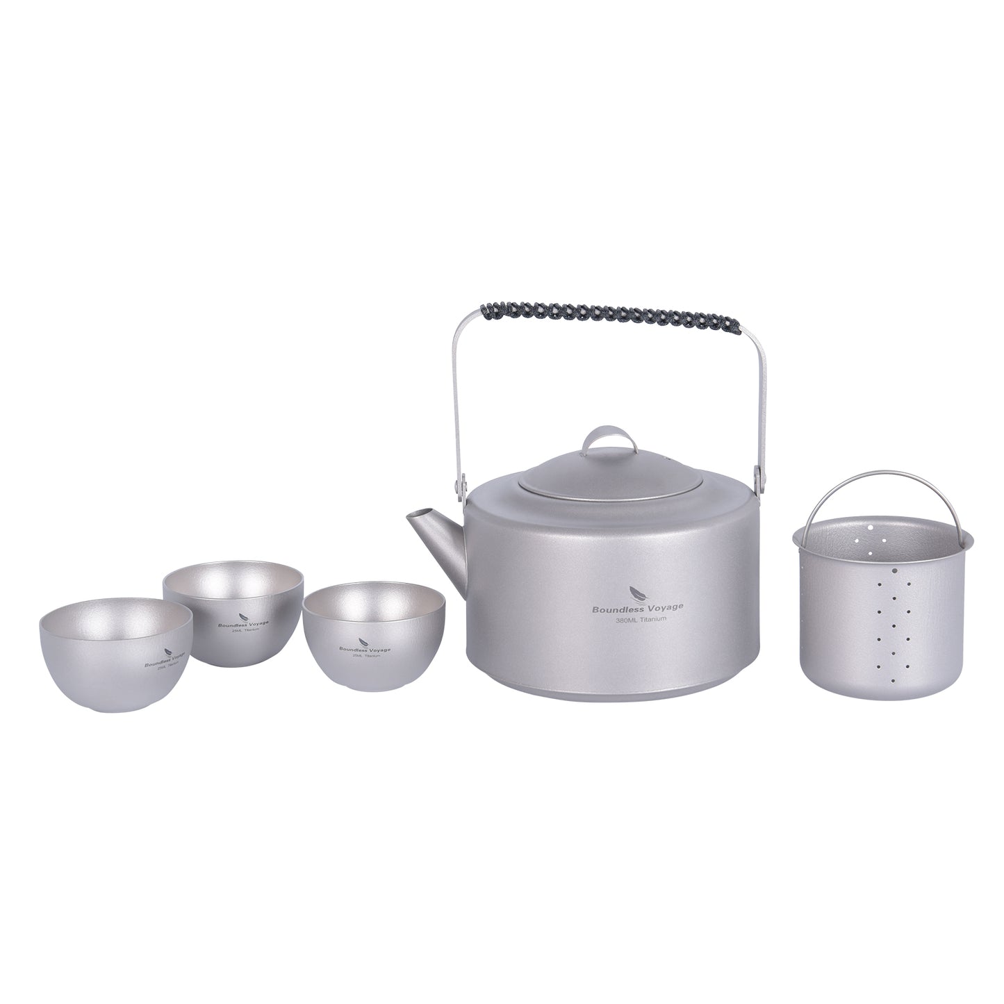 Boundless Voyage 450ml Titanium Teapot Set with 25ml Cup | 122g Ultralight Mini Kettle with Filter & Lifting Handle | Portable Tea Maker for Camping