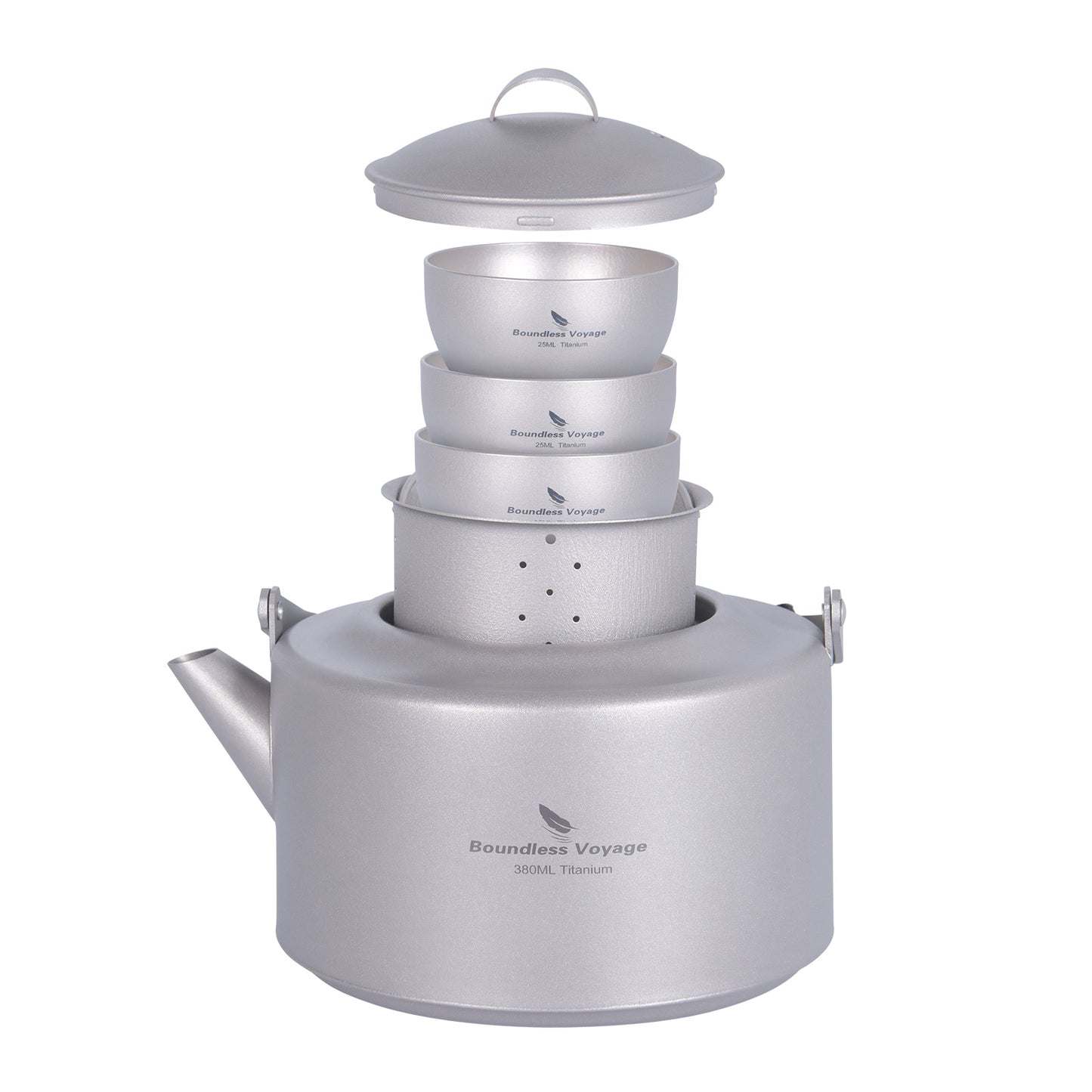 Boundless Voyage 450ml Titanium Teapot Set with 25ml Cup | 122g Ultralight Mini Kettle with Filter & Lifting Handle | Portable Tea Maker for Camping