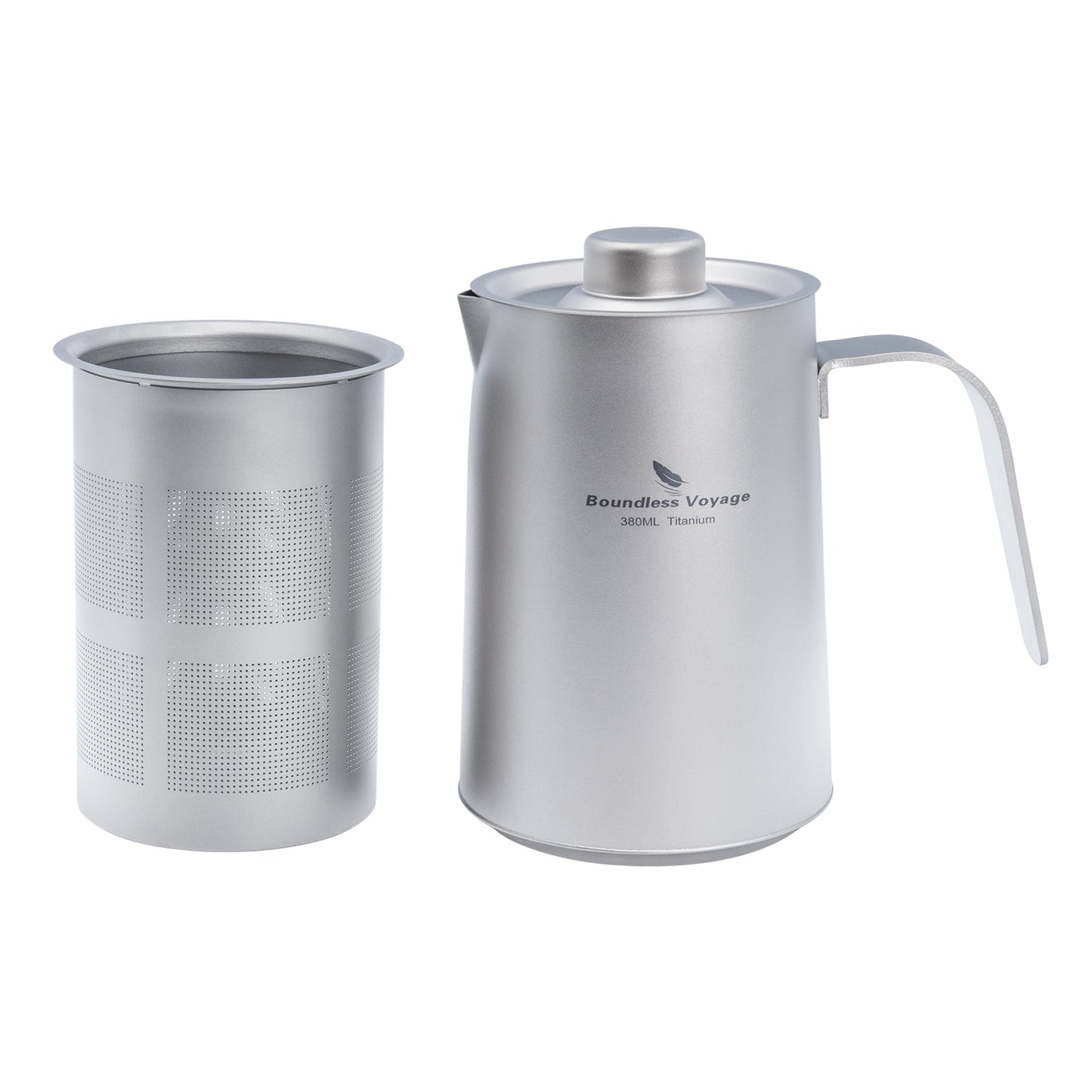 Boundless Voyage 380ml Ultralight Titanium Teapot | 136g Portable Coffee Kettle with Filter | Anti-Scald Handle for Camping & Hiking