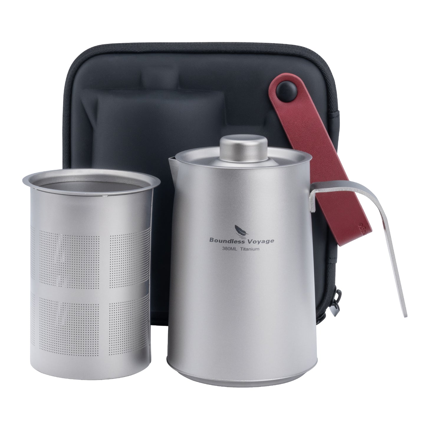 Boundless Voyage 380ml Ultralight Titanium Teapot | 136g Portable Coffee Kettle with Filter | Anti-Scald Handle for Camping & Hiking