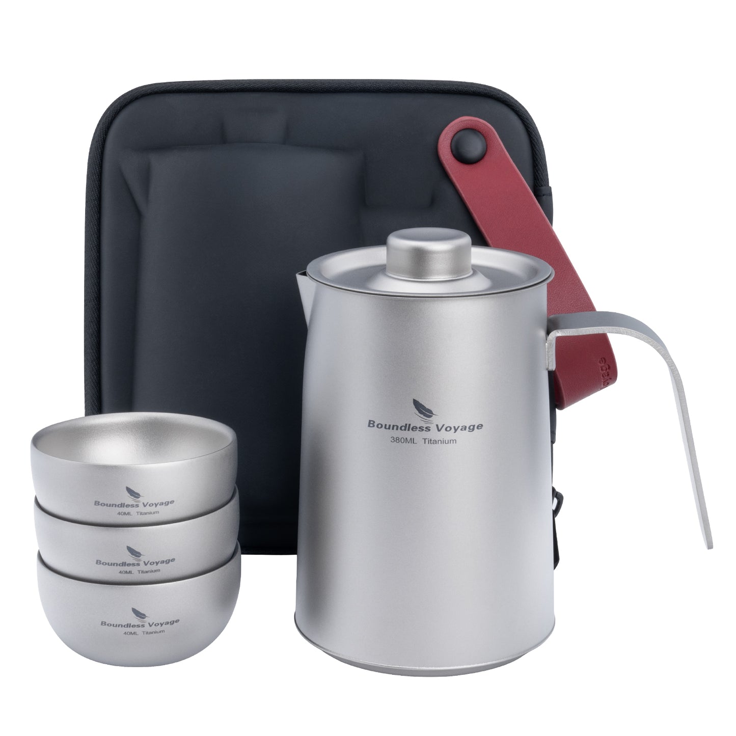 Boundless Voyage 380ml Titanium Teapot Set | 136g Ultralight Kettle with 40ml Double-Wall Cups | Anti-Scald Travel Tea Set for Camping & Hiking