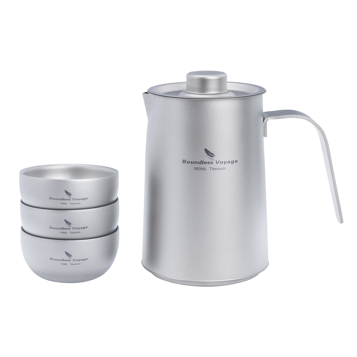 Boundless Voyage 380ml Titanium Teapot Set | 136g Ultralight Kettle with 40ml Double-Wall Cups | Anti-Scald Travel Tea Set for Camping & Hiking