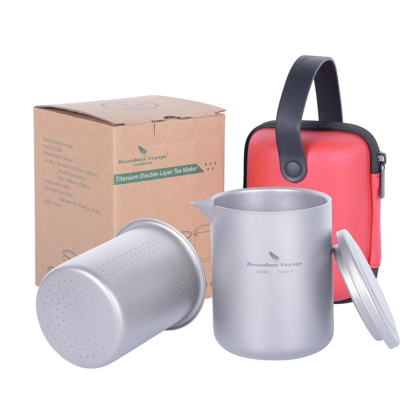 Boundless Voyage 400ml Titanium Double-Layer Tea Maker | Anti-Scald Insulated Teapot with Filter | Lightweight Double-Walled Tea Mug for Camping