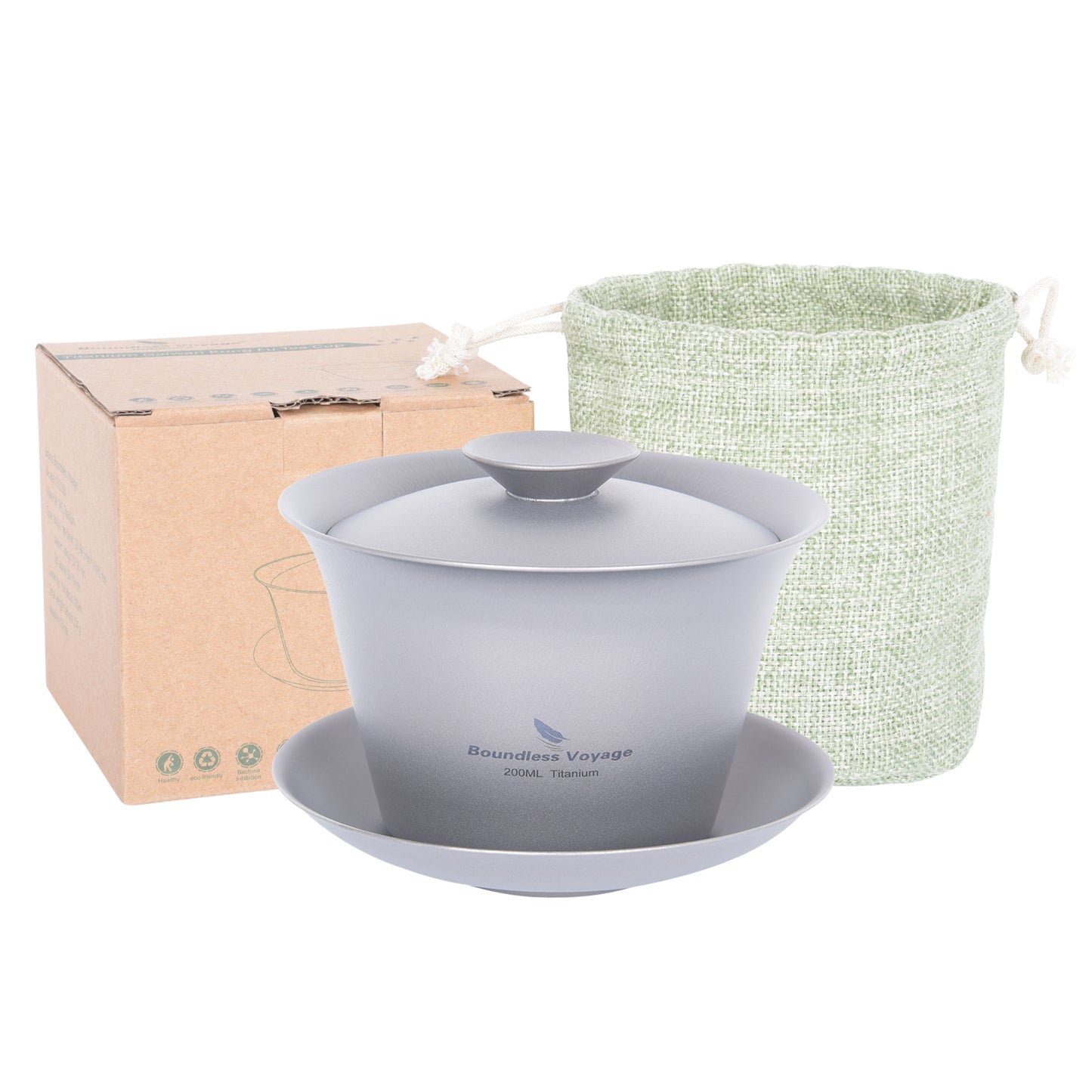 Boundless Voyage 200ml Titanium Gaiwan Set | Chinese Kung Fu Tea Bowl with Lid & Saucer | 114g Ultralight Anti-Scald Tea Set for Travel