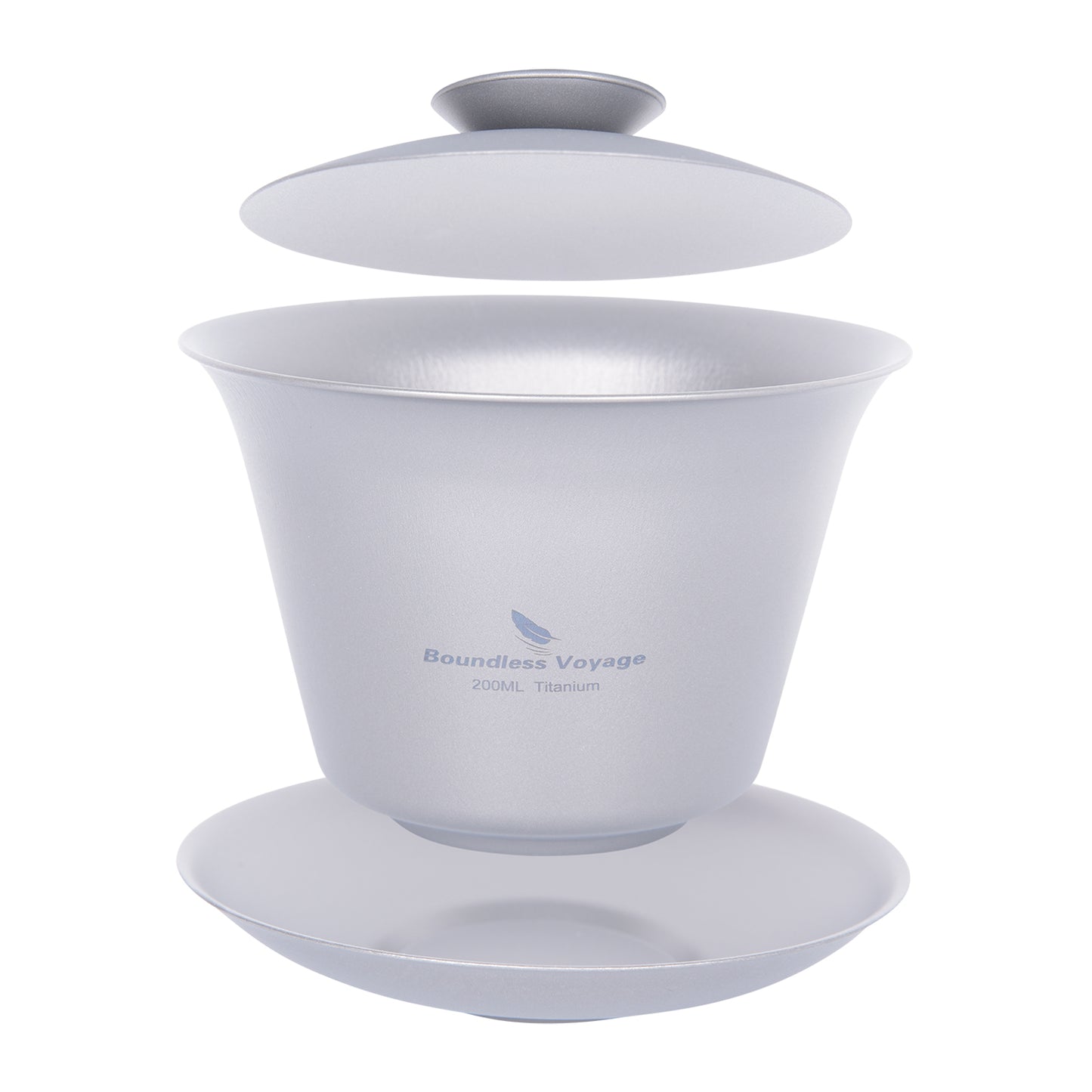 Boundless Voyage 200ml Titanium Gaiwan Set | Chinese Kung Fu Tea Bowl with Lid & Saucer | 114g Ultralight Anti-Scald Tea Set for Travel