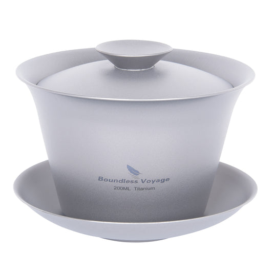 Boundless Voyage 200ml Titanium Gaiwan Set | Chinese Kung Fu Tea Bowl with Lid & Saucer | 114g Ultralight Anti-Scald Tea Set for Travel