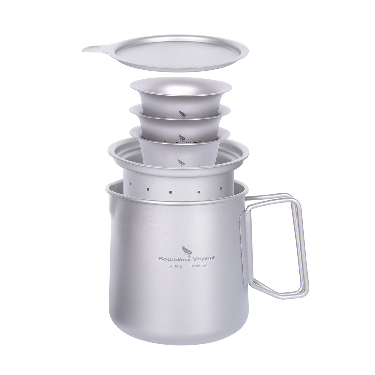 Boundless Voyage 500ml Titanium Camping Cup Set with 3 Mini Cups – Ultralight Tea & Coffee Set for Camping, Hiking & Travel