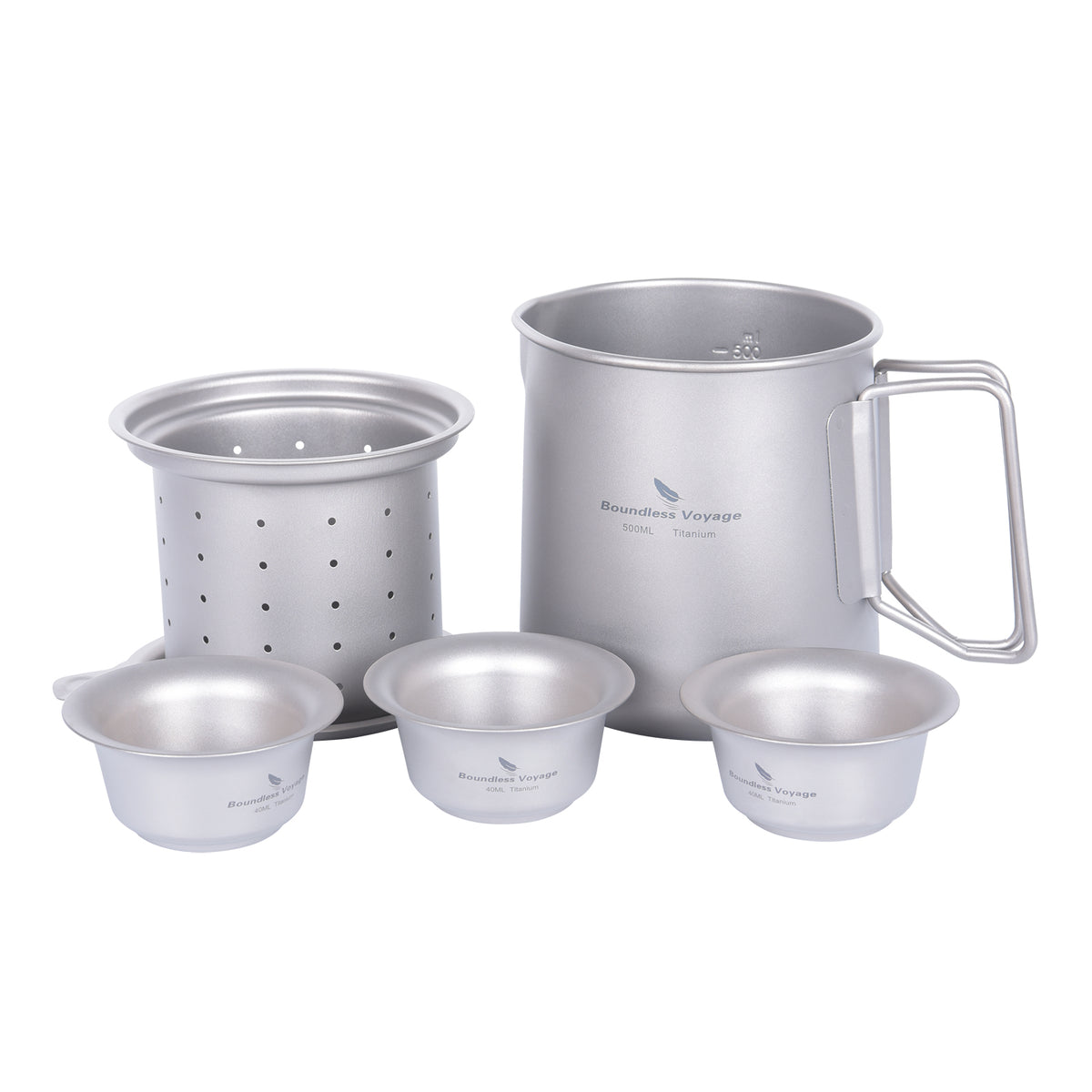 Boundless Voyage 500ml Titanium Camping Cup Set with 3 Mini Cups – Ultralight Tea & Coffee Set for Camping, Hiking & Travel