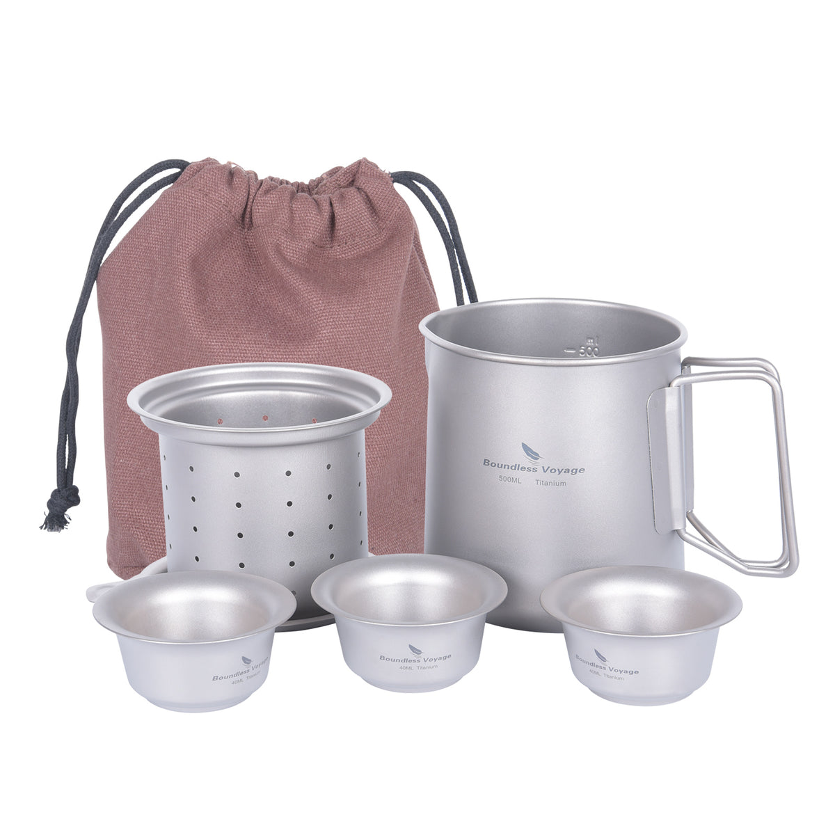 Boundless Voyage 500ml Titanium Camping Cup Set with 3 Mini Cups – Ultralight Tea & Coffee Set for Camping, Hiking & Travel