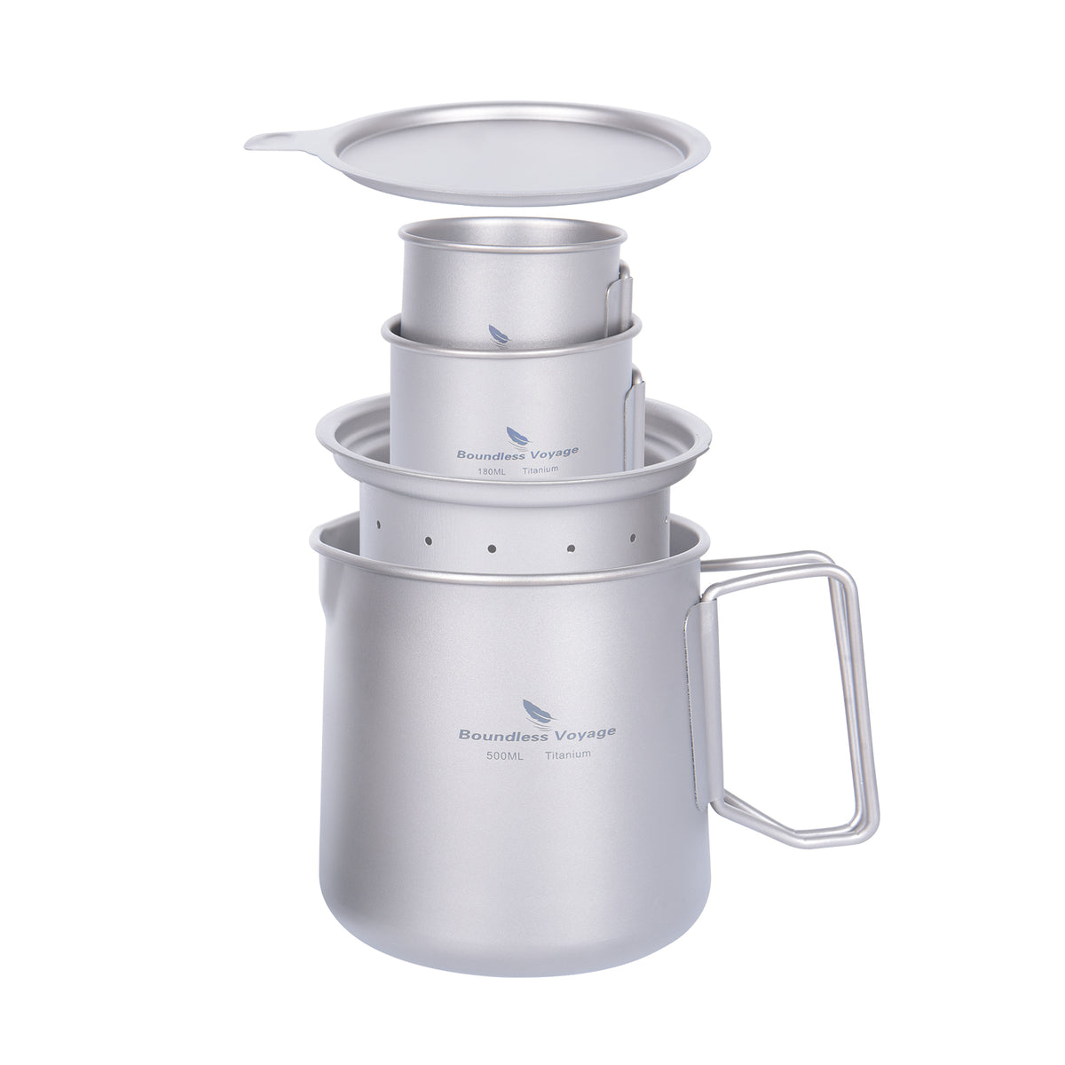 Boundless Voyage 3-Piece Titanium Camping Cup Set – 600ml Mug with 180ml & 120ml Cups, Ultralight Backpacking Tea & Coffee Set
