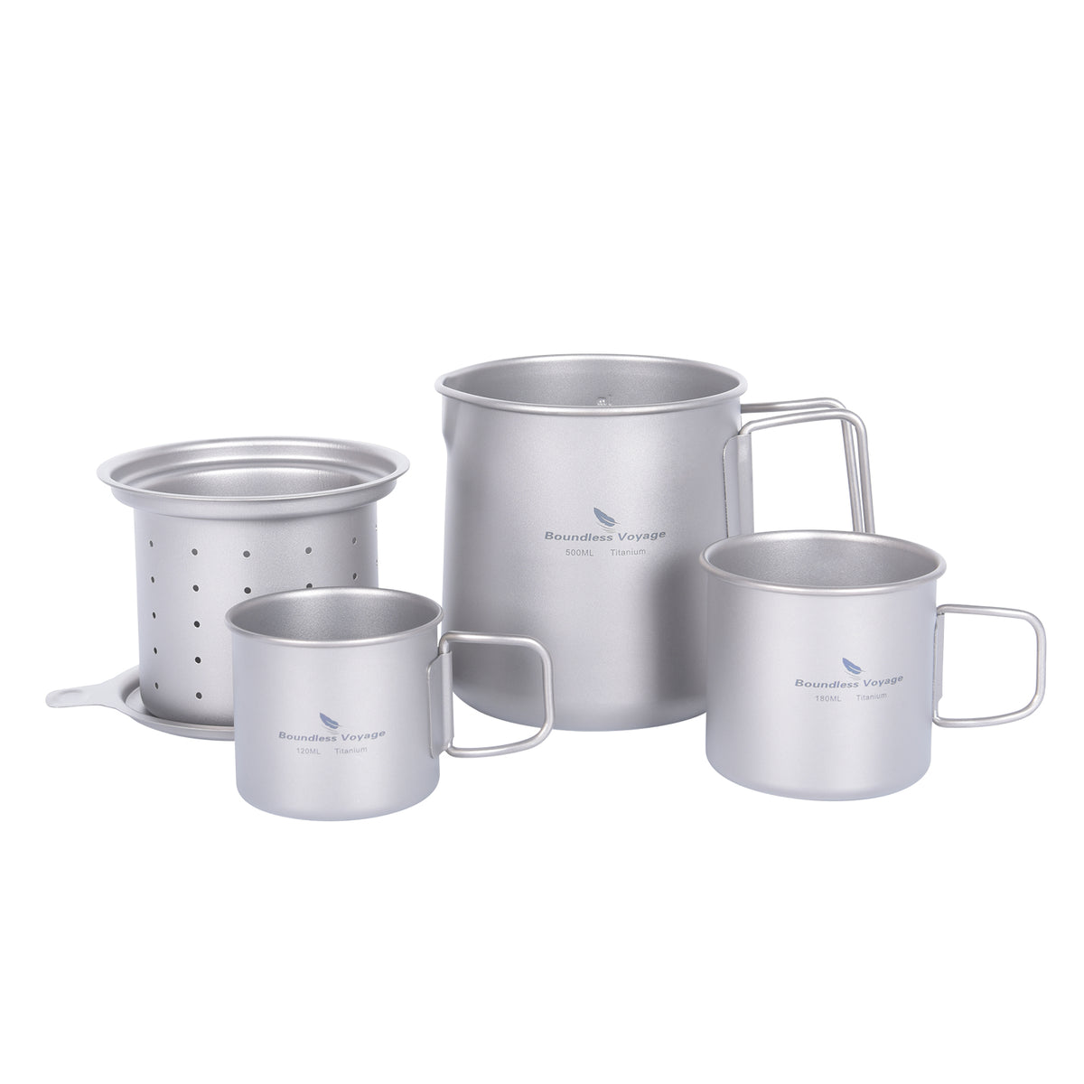 Boundless Voyage 3-Piece Titanium Camping Cup Set – 600ml Mug with 180ml & 120ml Cups, Ultralight Backpacking Tea & Coffee Set