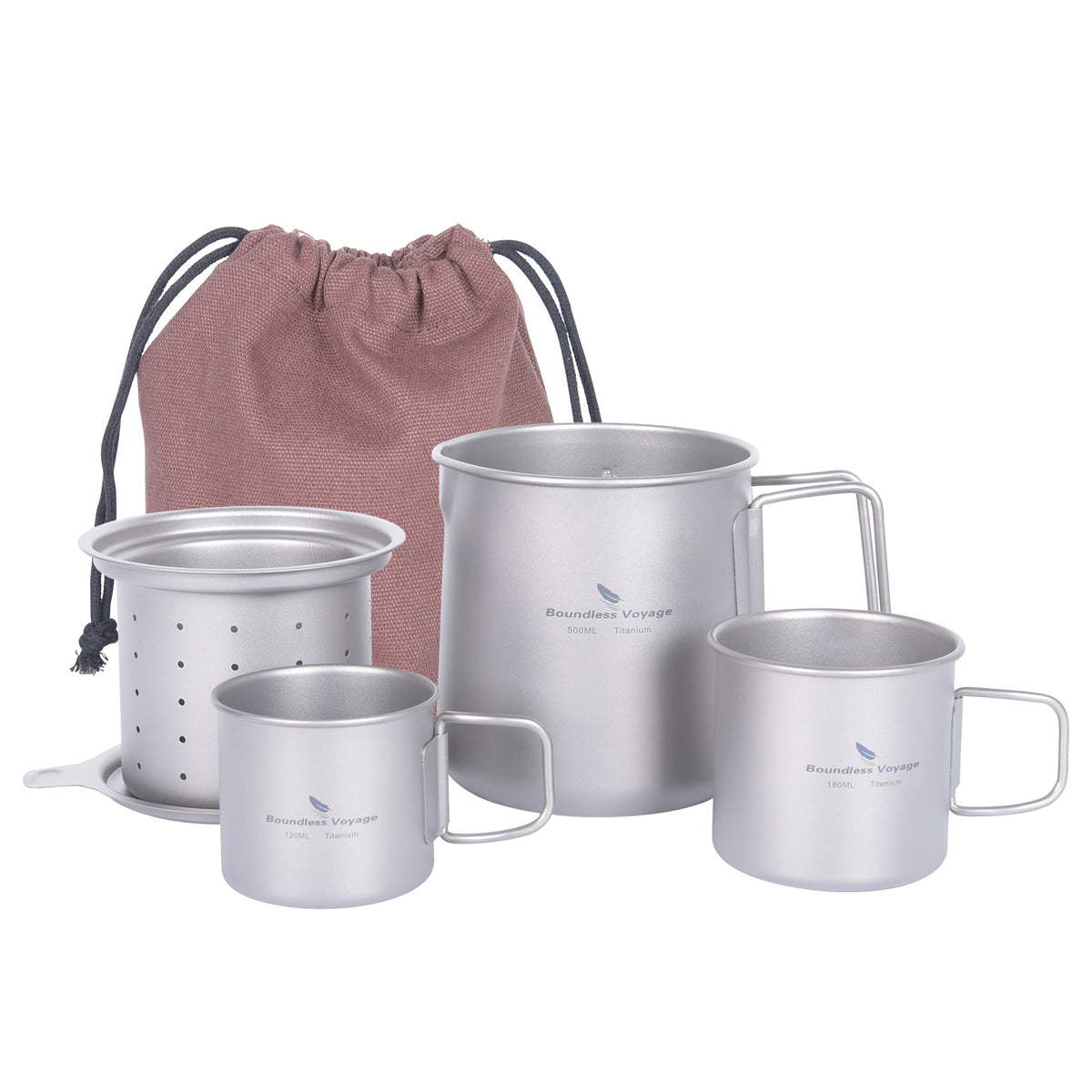 Boundless Voyage 3-Piece Titanium Camping Cup Set – 600ml Mug with 180ml & 120ml Cups, Ultralight Backpacking Tea & Coffee Set
