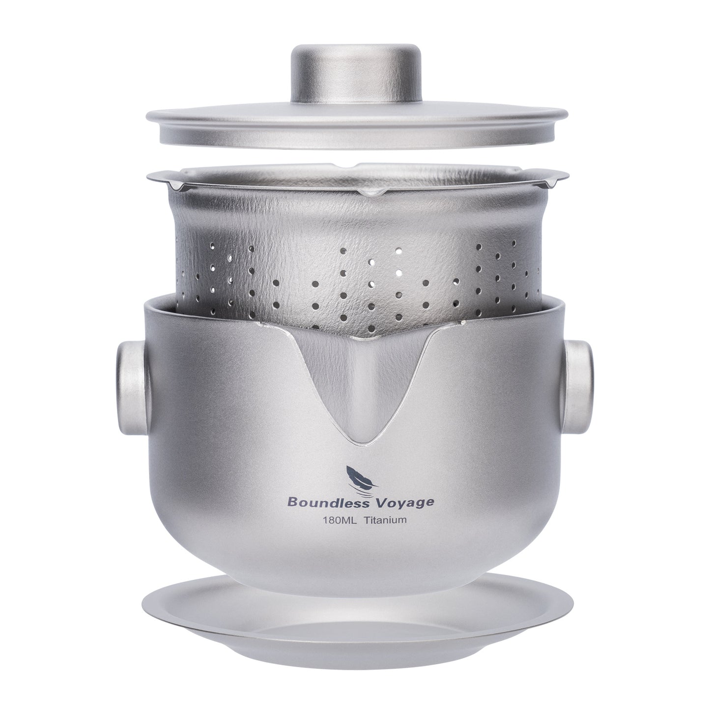 Boundless Voyage 180ml Titanium Double-Layer Tea Maker | 136g Ultralight Stackable Teapot with Filter | Anti-Scald Travel Tea Mug & Tray