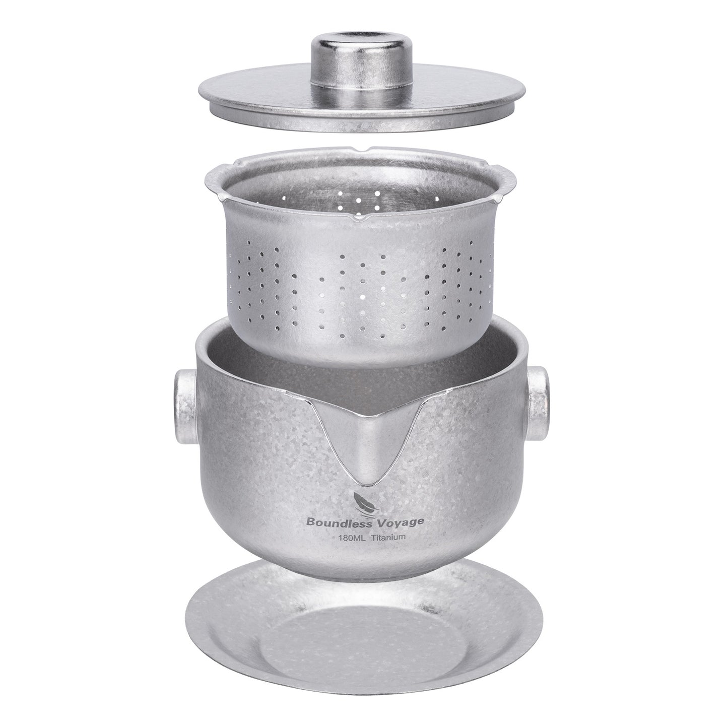 Boundless Voyage 180ml Titanium Double-Layer Tea Maker | 136g Ultralight Stackable Teapot with Filter | Anti-Scald Travel Tea Mug & Tray