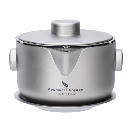 Boundless Voyage 180ml Titanium Double-Layer Tea Maker | 136g Ultralight Stackable Teapot with Filter | Anti-Scald Travel Tea Mug & Tray