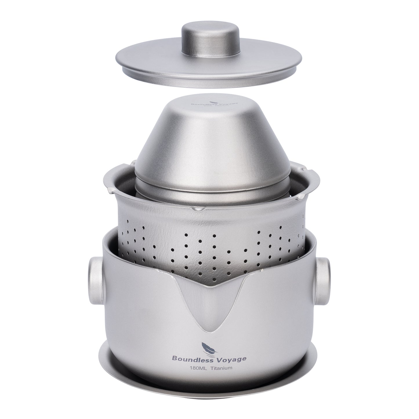 Boundless Voyage 180ml Titanium Double-Layer Tea Set | 136g Ultralight Teapot with 3pcs 30ml Anti-Scald Cups | Stackable Travel Tea Maker for Camping
