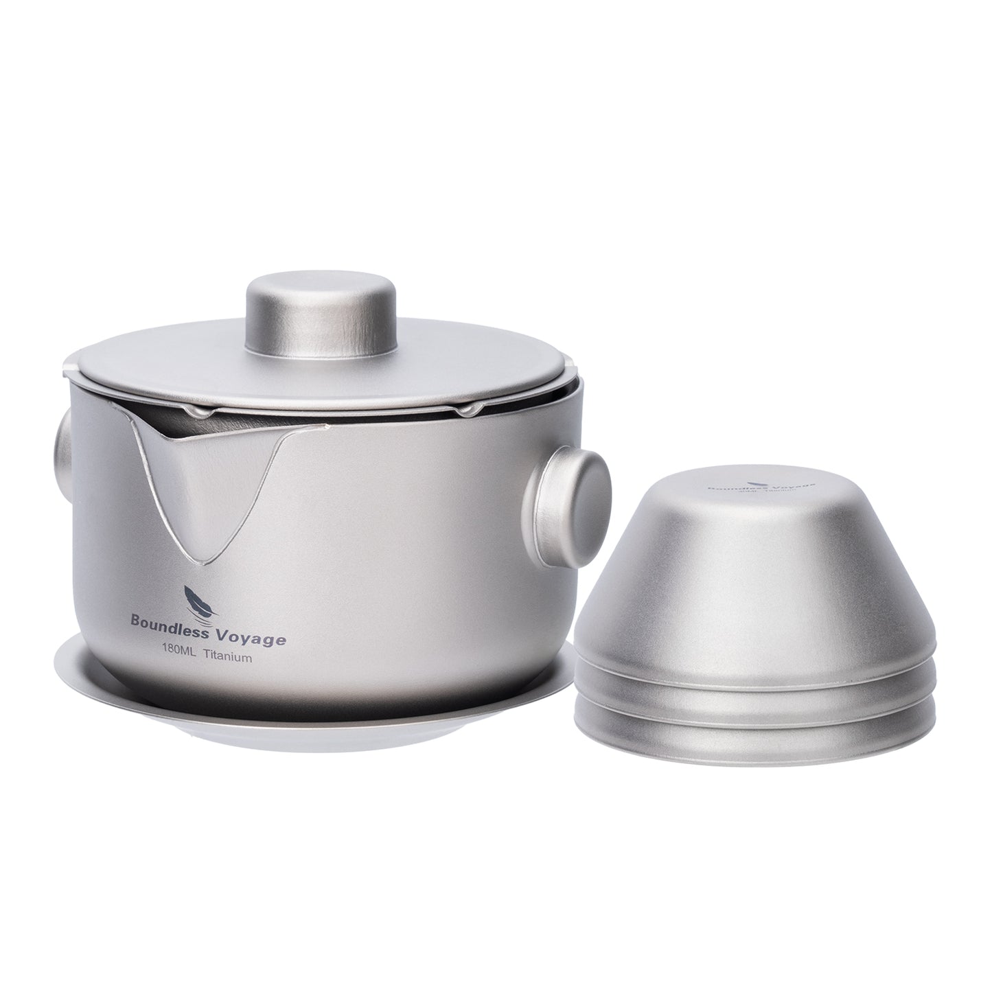 Boundless Voyage 180ml Titanium Double-Layer Tea Set | 136g Ultralight Teapot with 3pcs 30ml Anti-Scald Cups | Stackable Travel Tea Maker for Camping