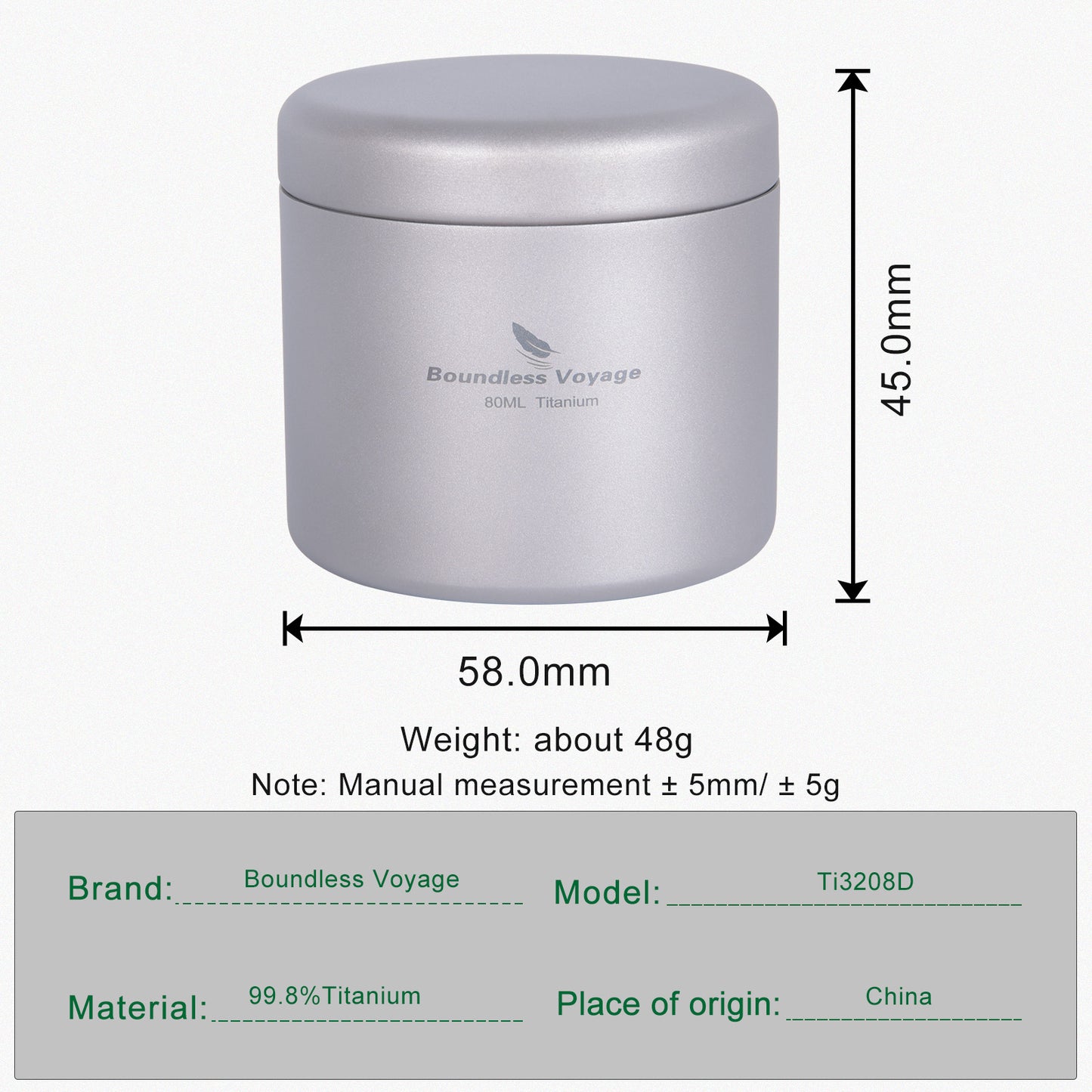 Boundless Voyage 80ml Titanium Tea Caddy – Ultralight Portable Tea Canister for Loose Leaf Tea, Coffee, Spices, Sugar & Small Food Storage