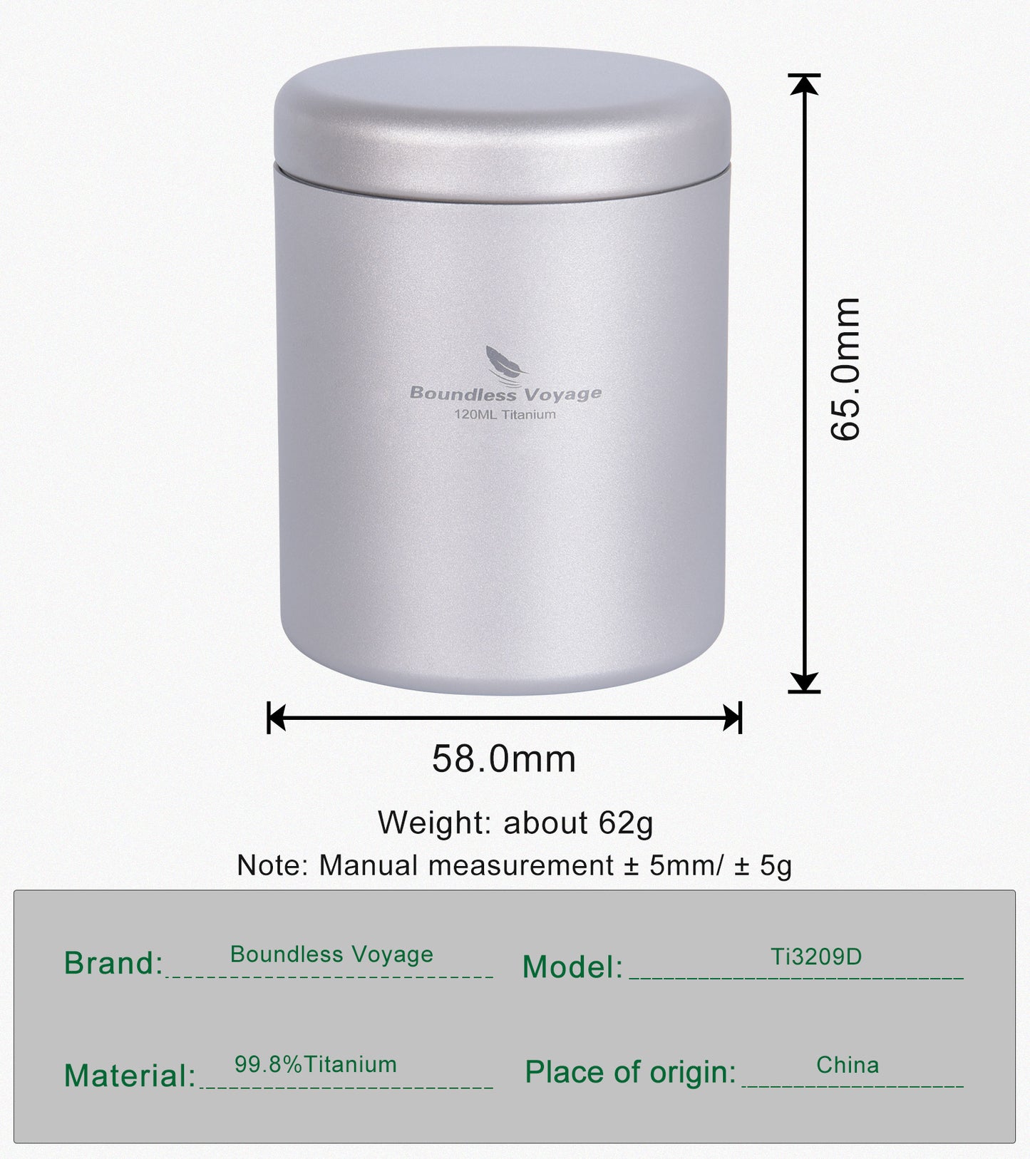 Boundless Voyage 120ml Titanium Tea Caddy – Ultralight Portable Tea Canister for Loose Leaf Tea, Coffee Beans, Spices & Dry Storage Container