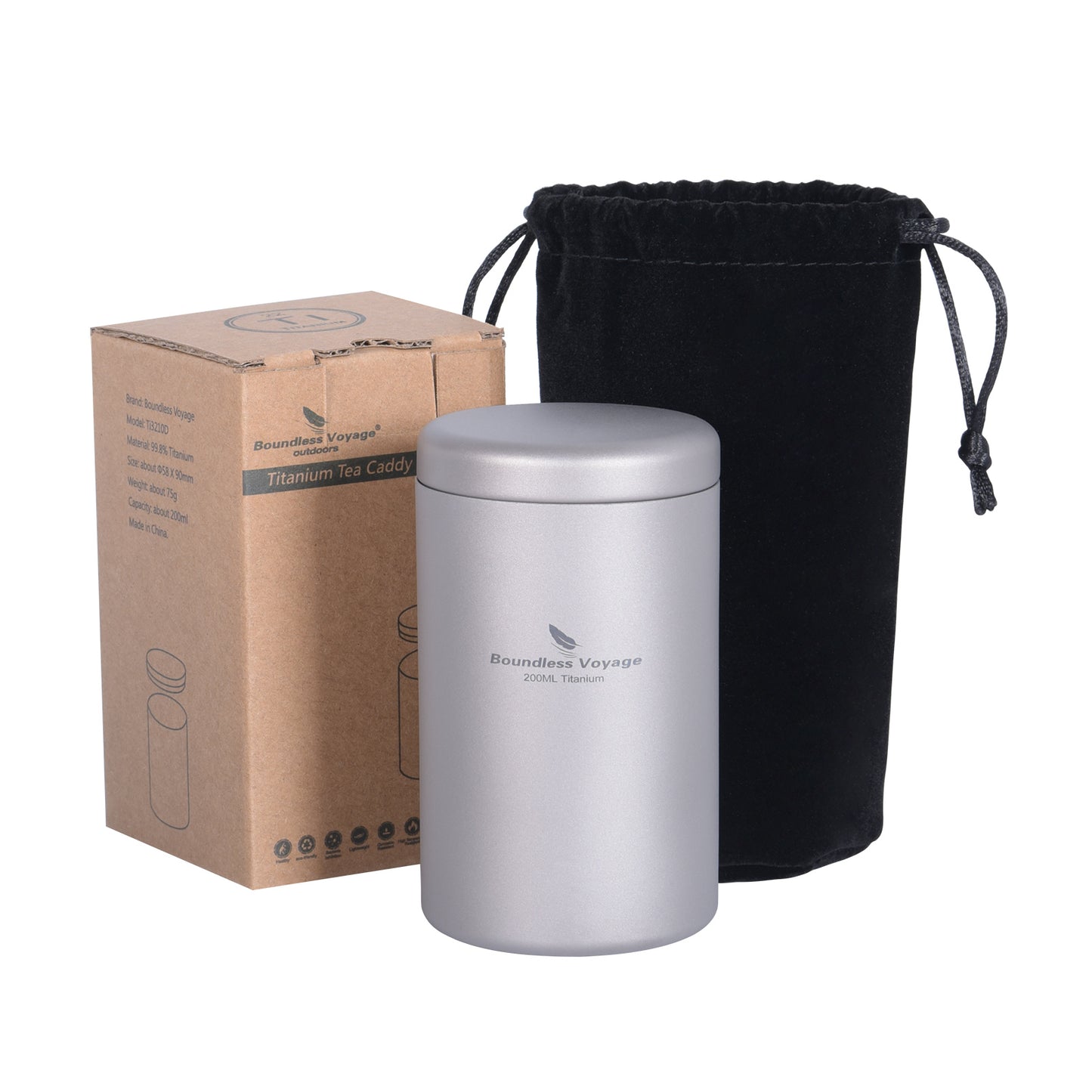 Boundless Voyage 200ml Titanium Tea Caddy – Ultralight Portable Tea Canister for Loose Leaf Tea, Coffee Beans, Spices & Dry Food Storage