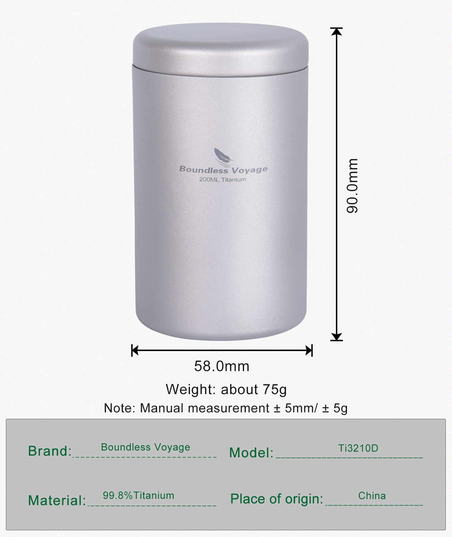Boundless Voyage 200ml Titanium Tea Caddy – Ultralight Portable Tea Canister for Loose Leaf Tea, Coffee Beans, Spices & Dry Food Storage