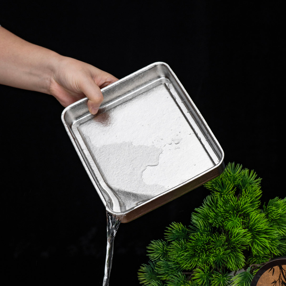Boundless Voyage Pure Titanium Gongfu Tea Tray – Square Chinese Tea Tray with Plum Blossom Drainage, 450ml Water Collection Base