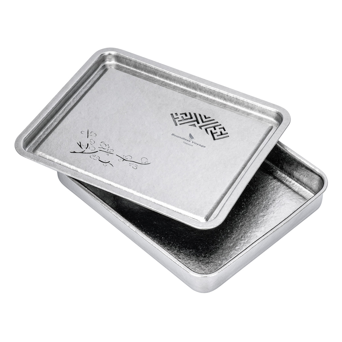 Boundless Voyage Pure Titanium Gongfu Tea Tray – Square Chinese Tea Tray with Plum Blossom Drainage, 450ml Water Collection Base