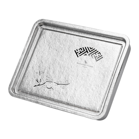 Boundless Voyage Pure Titanium Gongfu Tea Tray – Square Chinese Tea Tray with Plum Blossom Drainage, 450ml Water Collection Base