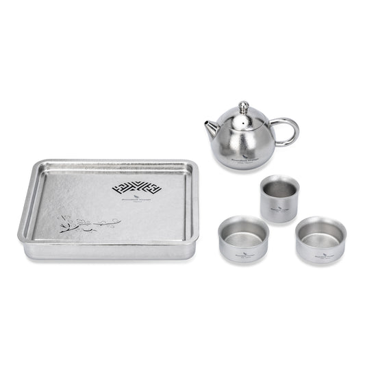 Boundless Voyage Pure Titanium Gongfu Tea Set – Square Tea Tray, 180ml Teapot & 3 Double-Wall Cups, Chinese Tea Ceremony Set
