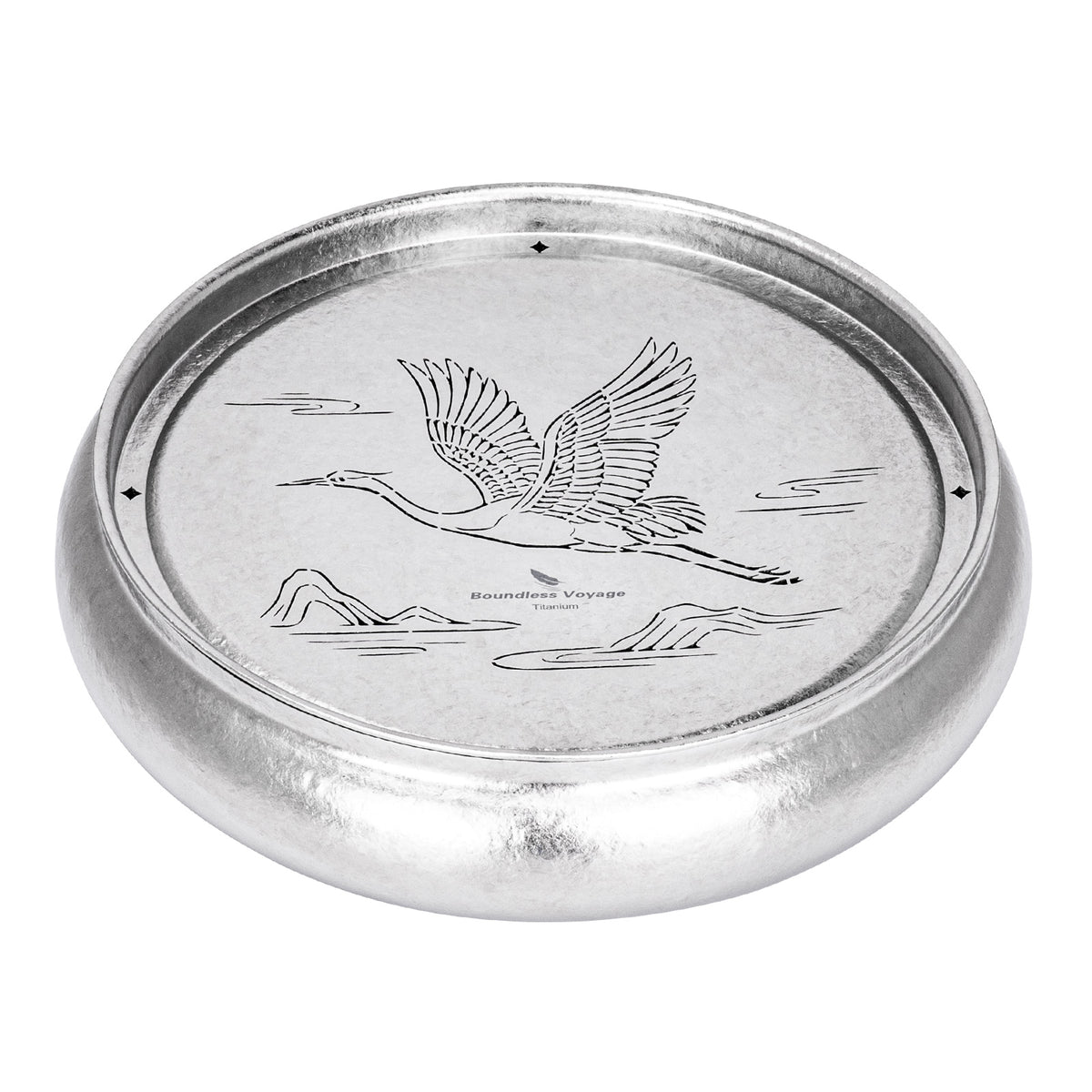 Boundless Voyage Pure Titanium Gongfu Tea Tray – Round Chinese Tea Tray with Crane & Landscape Drainage, 1300ml Water Collection Base