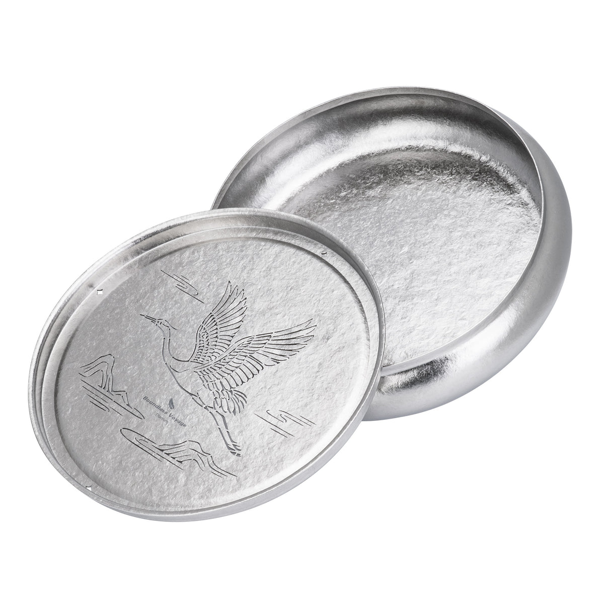 Boundless Voyage Pure Titanium Gongfu Tea Tray – Round Chinese Tea Tray with Crane & Landscape Drainage, 1300ml Water Collection Base