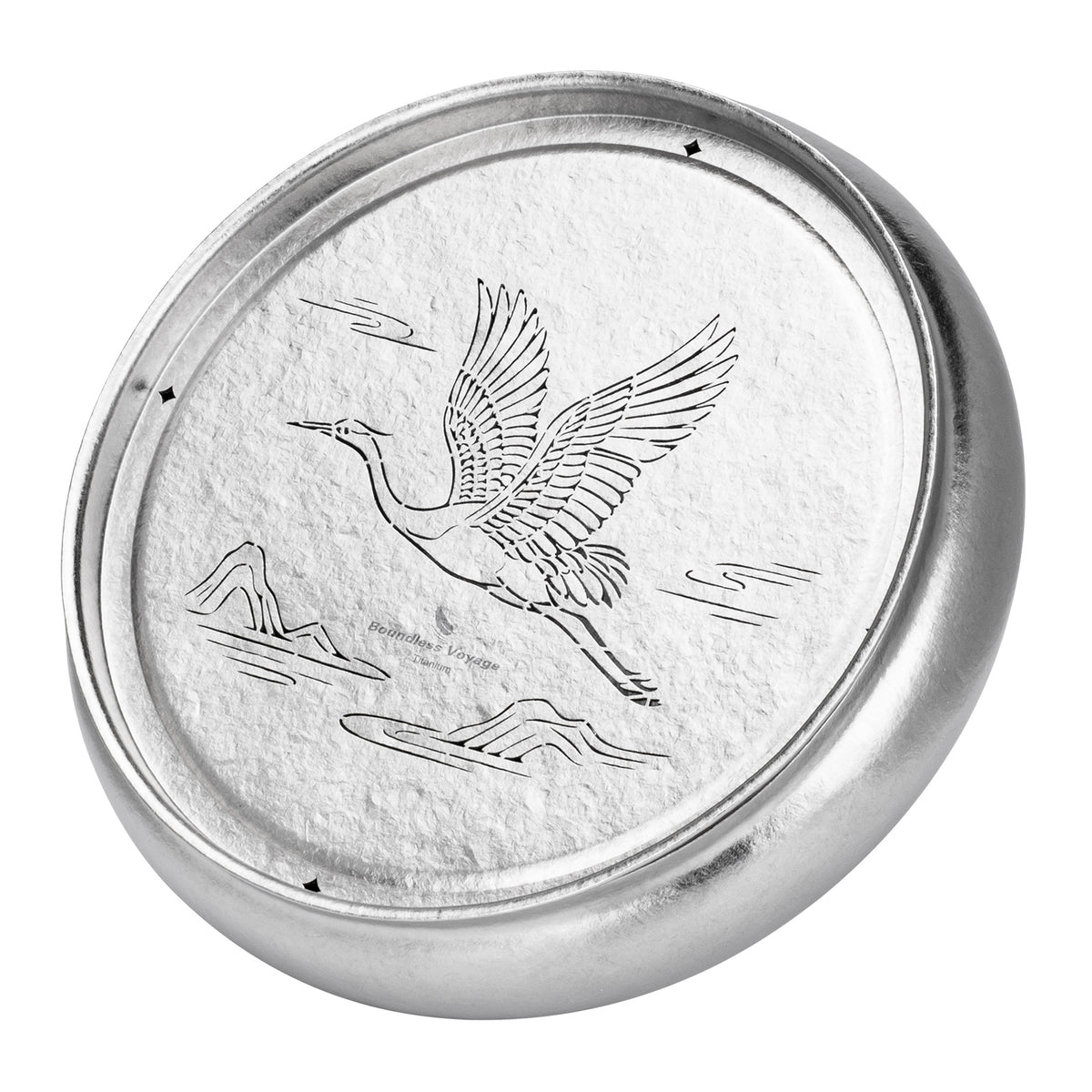 Boundless Voyage Pure Titanium Gongfu Tea Tray – Round Chinese Tea Tray with Crane & Landscape Drainage, 1300ml Water Collection Base