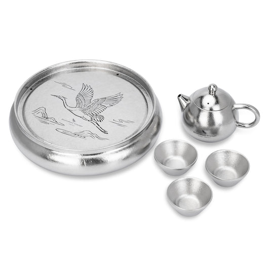 Boundless Voyage Pure Titanium Gongfu Tea Set – Round Tea Tray, 180ml Teapot & 3 Double-Wall Cups, Chinese Tea Ceremony Set