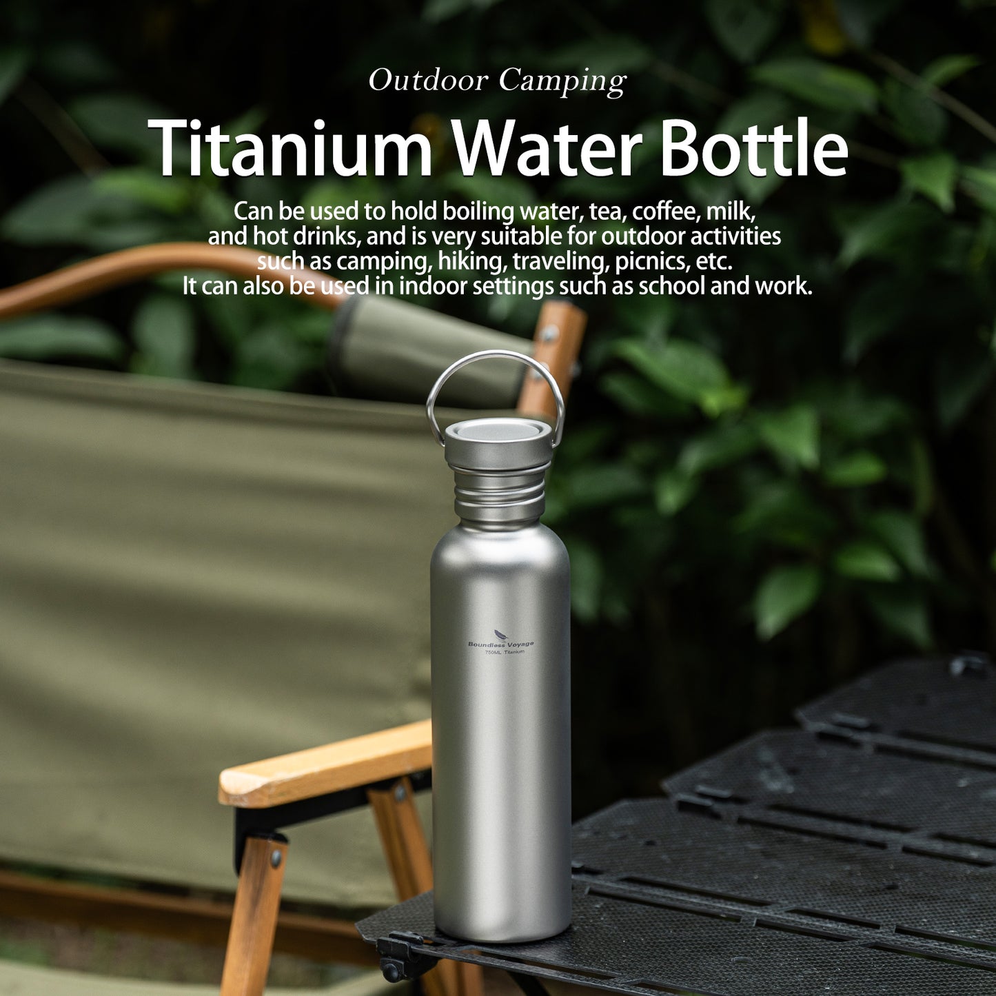 Boundless Voyage 750ml Titanium Water Bottle with Lid – Eco-Friendly, Leak-Proof & Reusable | Wide Mouth for Camping, Hiking & Daily Use