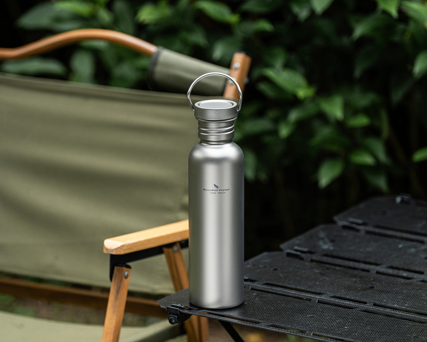 Boundless Voyage 750ml Titanium Water Bottle with Lid – Eco-Friendly, Leak-Proof & Reusable | Wide Mouth for Camping, Hiking & Daily Use