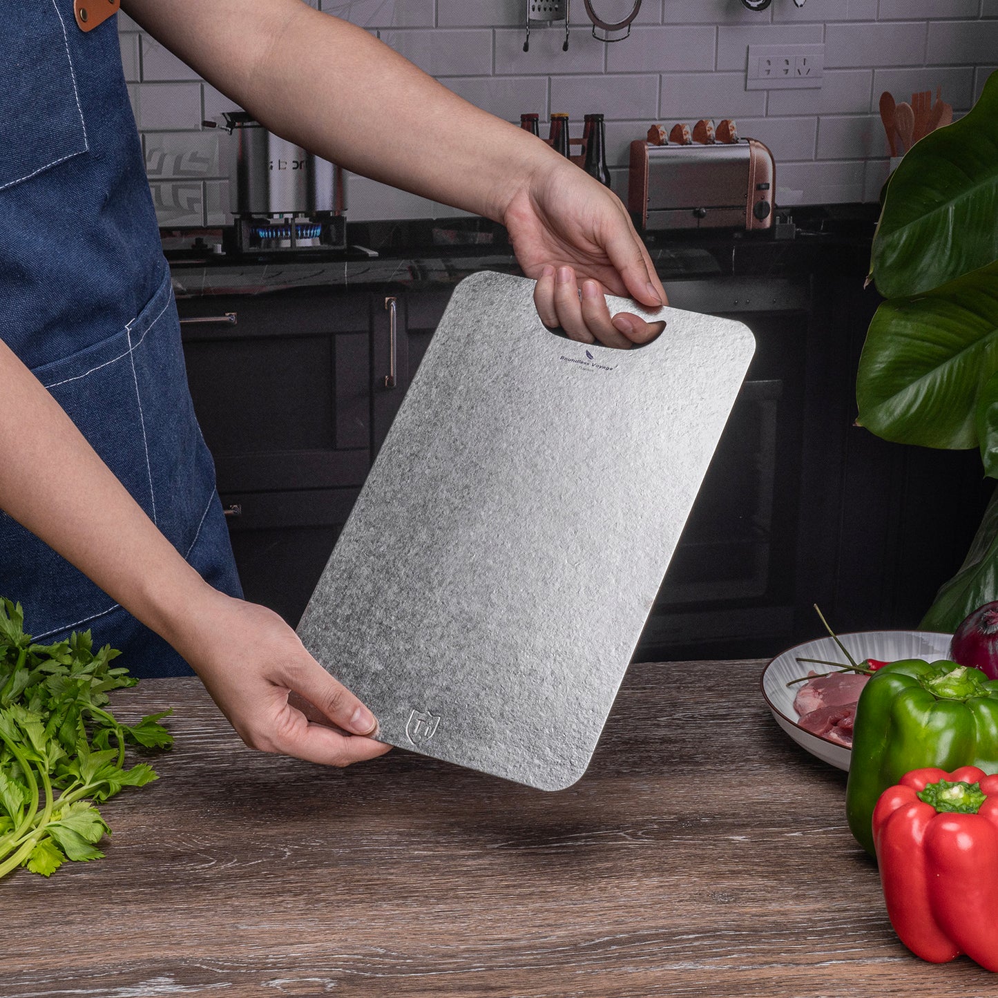 Boundless Voyage Titanium Cutting Board – Ultralight Metal Chopping Board for Camping, Kitchen & Outdoor Cooking