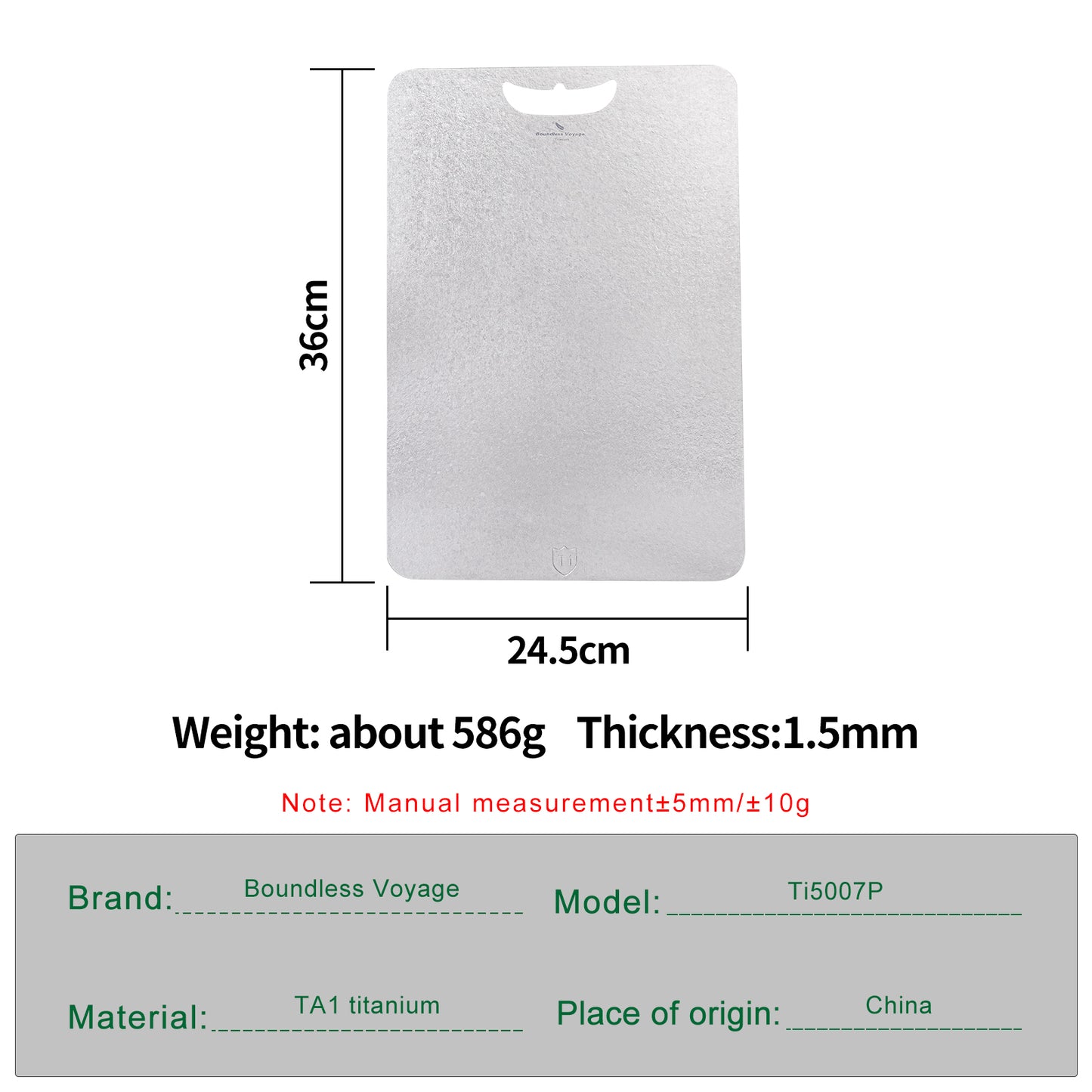 Boundless Voyage Titanium Cutting Board – Medium Lightweight Metal Chopping Board for Kitchen, Camping & Outdoor Cooking