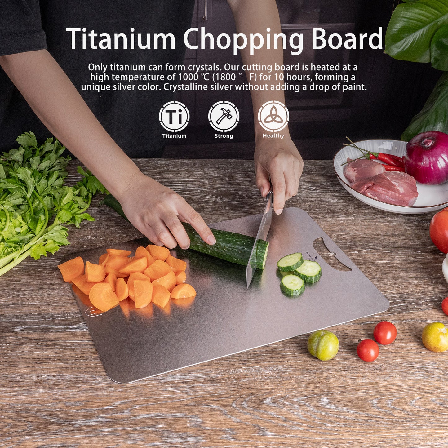 Boundless Voyage Titanium Cutting Board – Medium Lightweight Metal Chopping Board for Kitchen, Camping & Outdoor Cooking