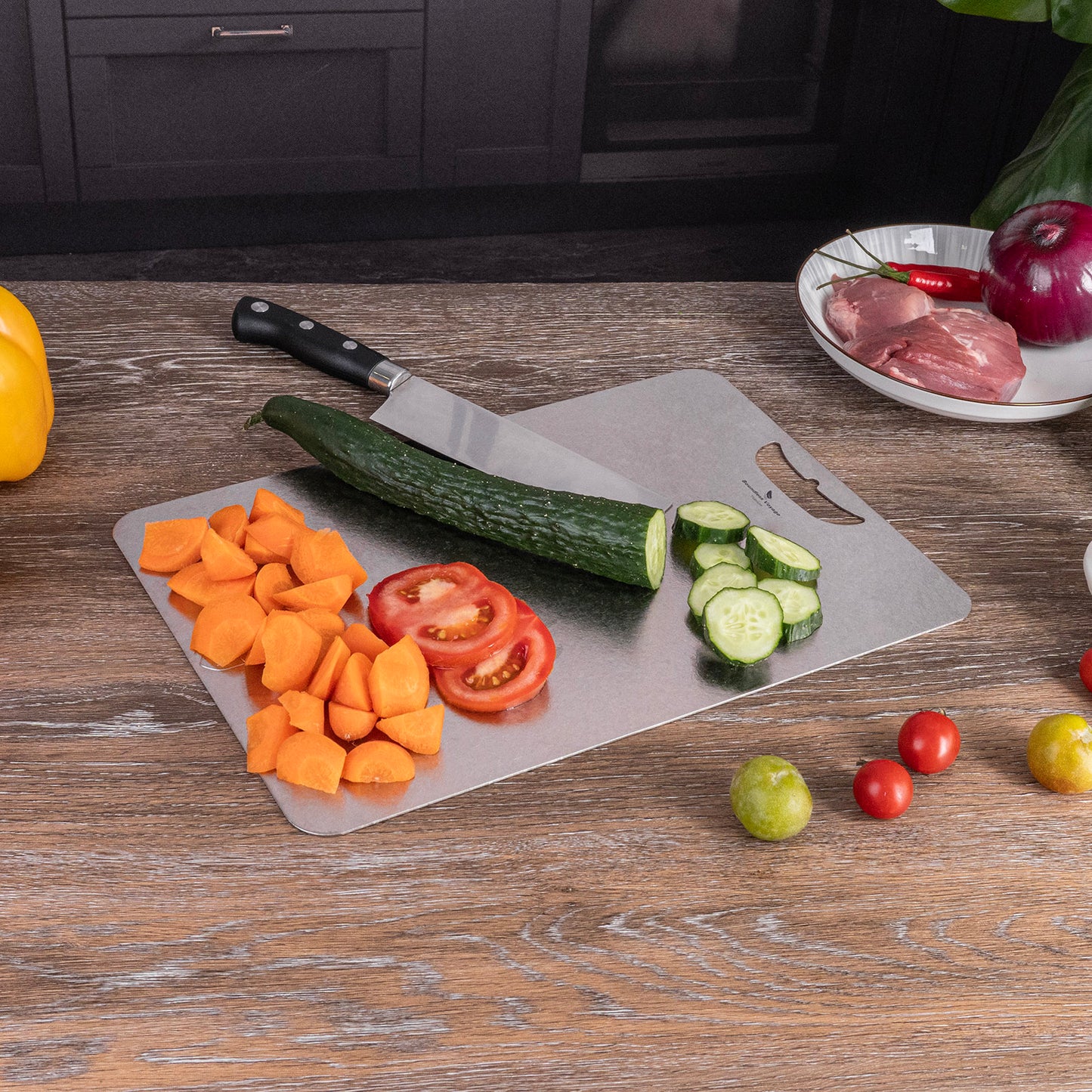 Boundless Voyage Titanium Cutting Board – Medium Lightweight Metal Chopping Board for Kitchen, Camping & Outdoor Cooking