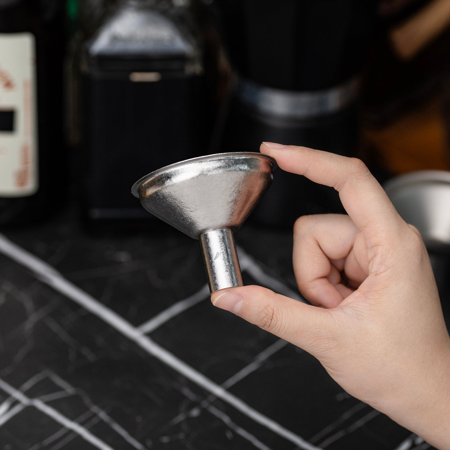 Boundless Voyage Titanium Funnel | Ultralight No-Spill Refilling Tool | Anti-Clog Food-Grade Metal Funnel for Hip Flasks, Essential Oils, Lab & Camping Kitchen