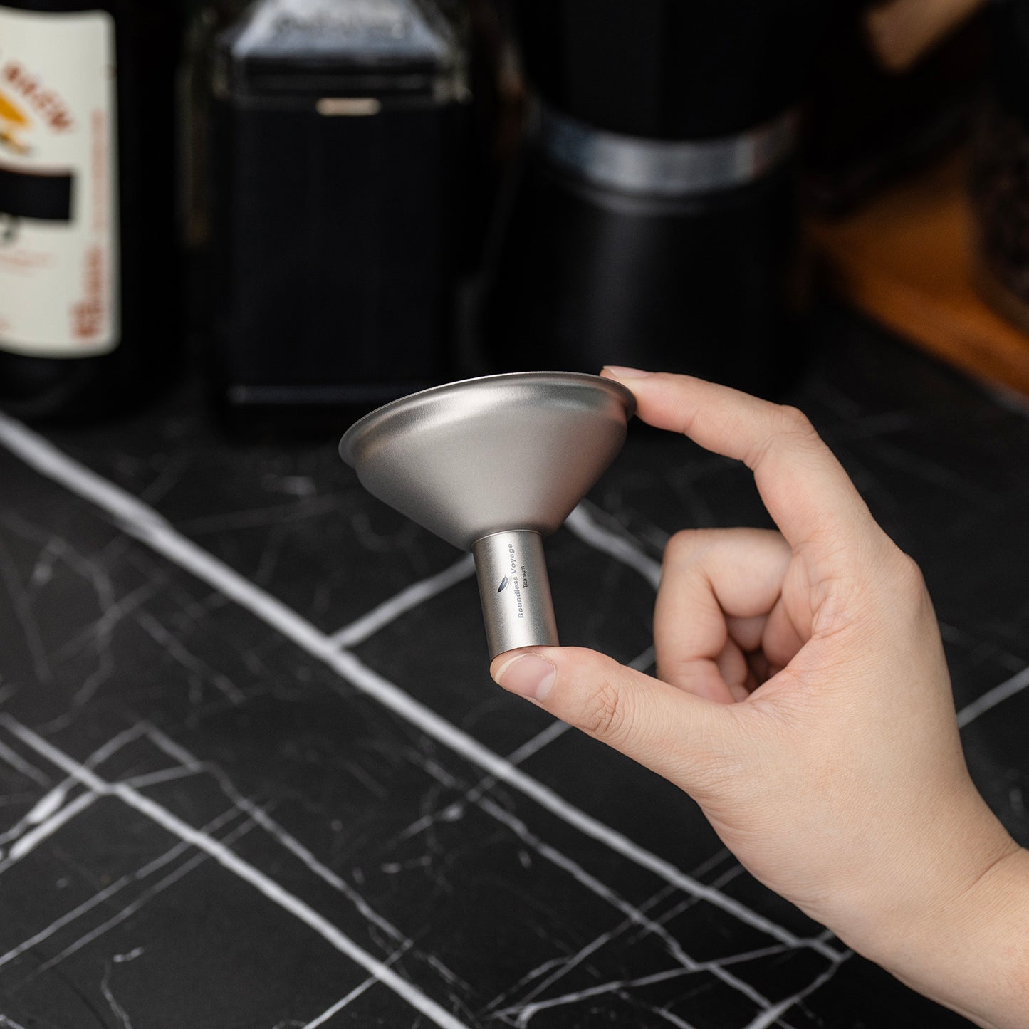 Boundless Voyage Titanium Funnel | Ultralight No-Spill Refilling Tool | Anti-Clog Food-Grade Metal Funnel for Hip Flasks, Essential Oils, Lab & Camping Kitchen