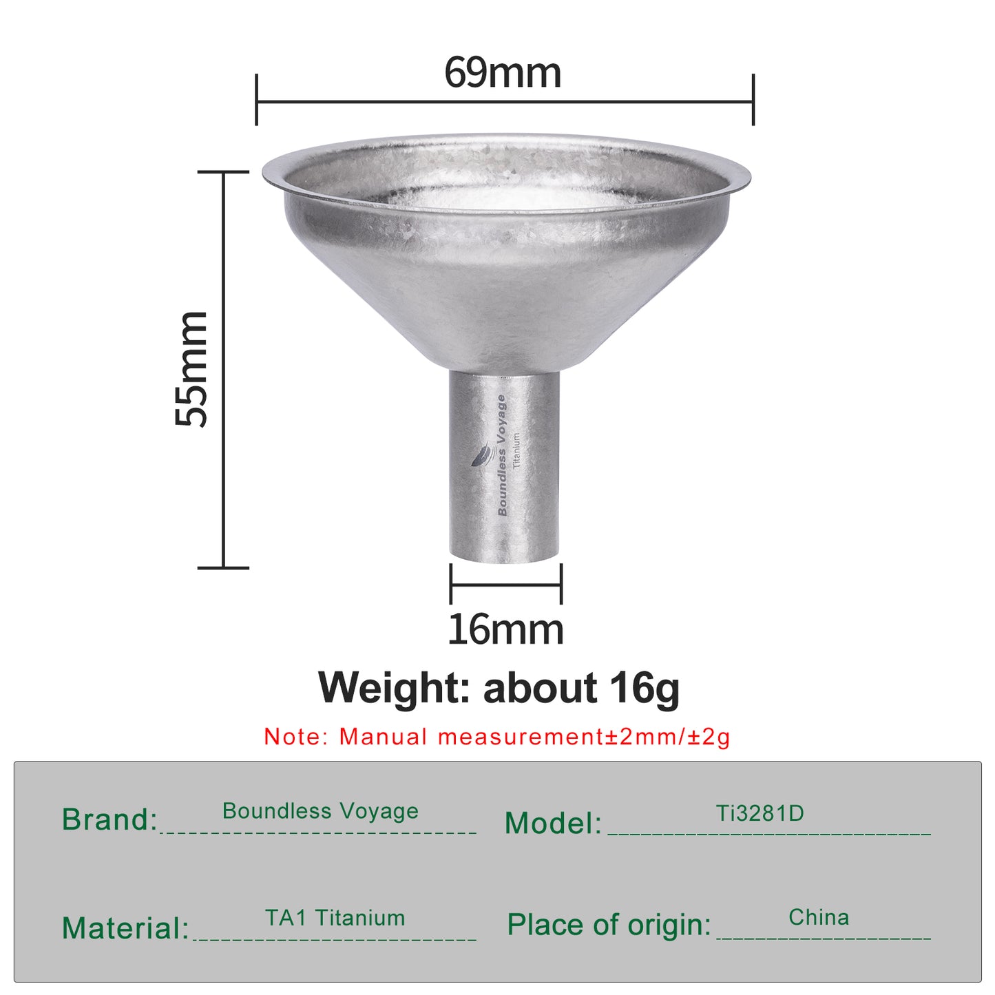 Boundless Voyage Titanium Funnel | Ultralight No-Spill Refilling Tool | Anti-Clog Food-Grade Metal Funnel for Hip Flasks, Essential Oils, Lab & Camping Kitchen