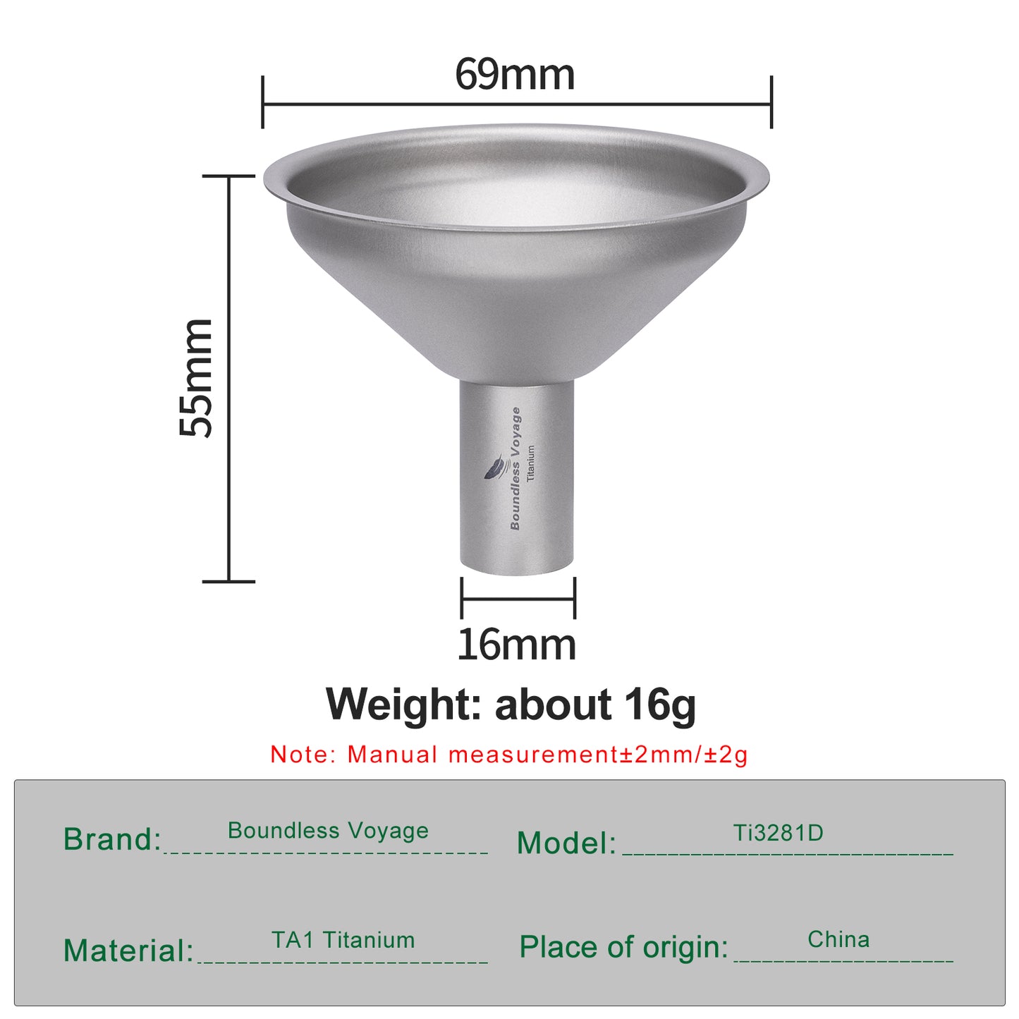Boundless Voyage Titanium Funnel | Ultralight No-Spill Refilling Tool | Anti-Clog Food-Grade Metal Funnel for Hip Flasks, Essential Oils, Lab & Camping Kitchen