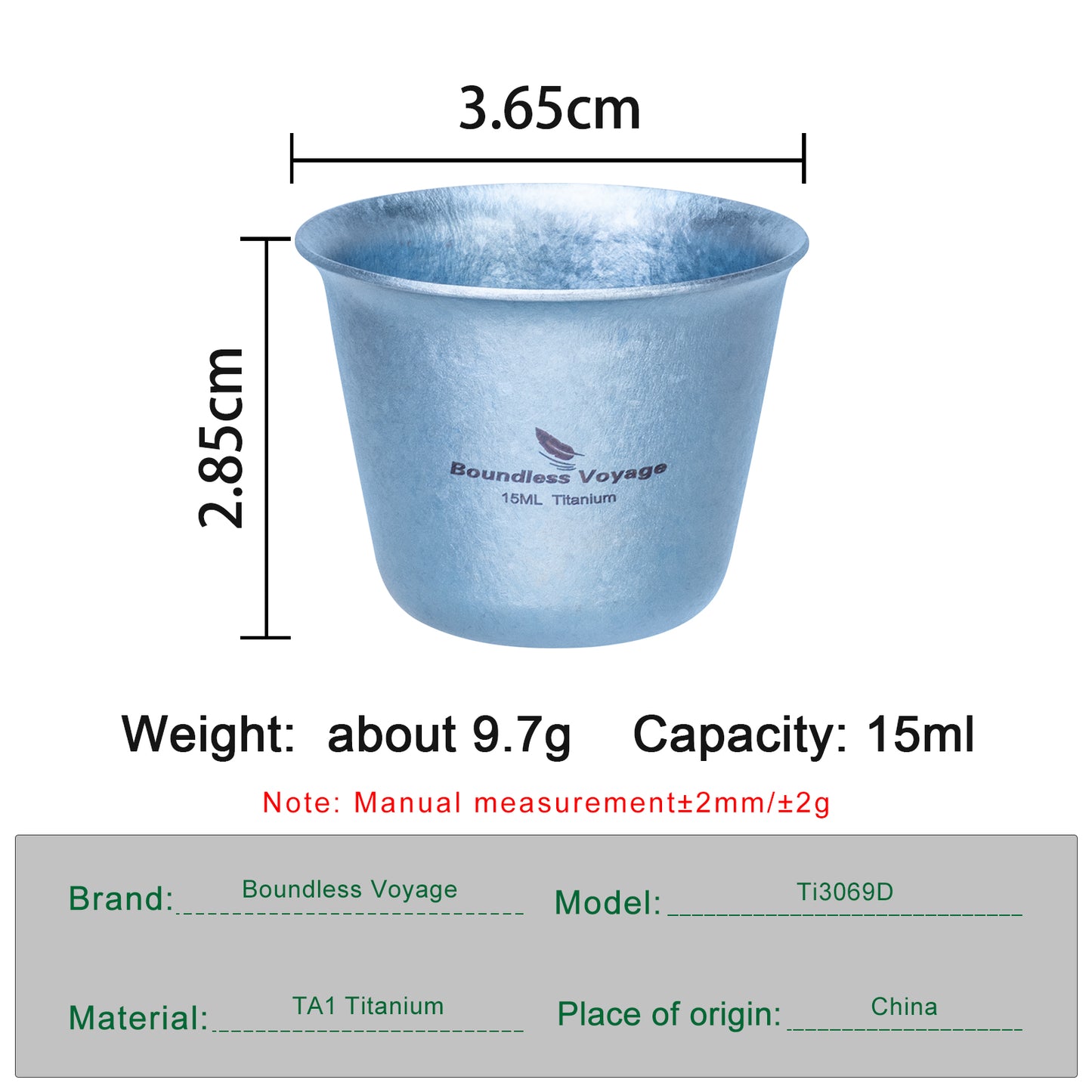 Boundless Voyage Ultralight Titanium Mini Cup | Portable Teacup & Whiskey Shot Glass | Small Metal Espresso Cup for Camping, Hiking & Home Use | BPA-Free & Healthy Drinkware