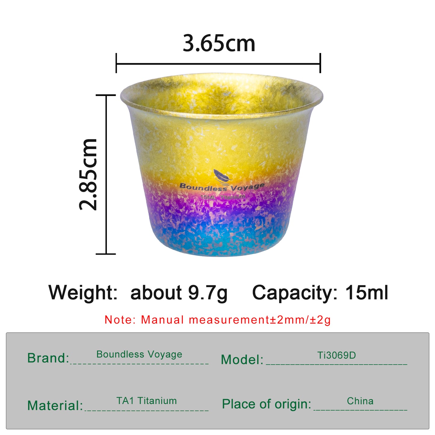 Boundless Voyage Ultralight Titanium Mini Cup | Portable Teacup & Whiskey Shot Glass | Small Metal Espresso Cup for Camping, Hiking & Home Use | BPA-Free & Healthy Drinkware